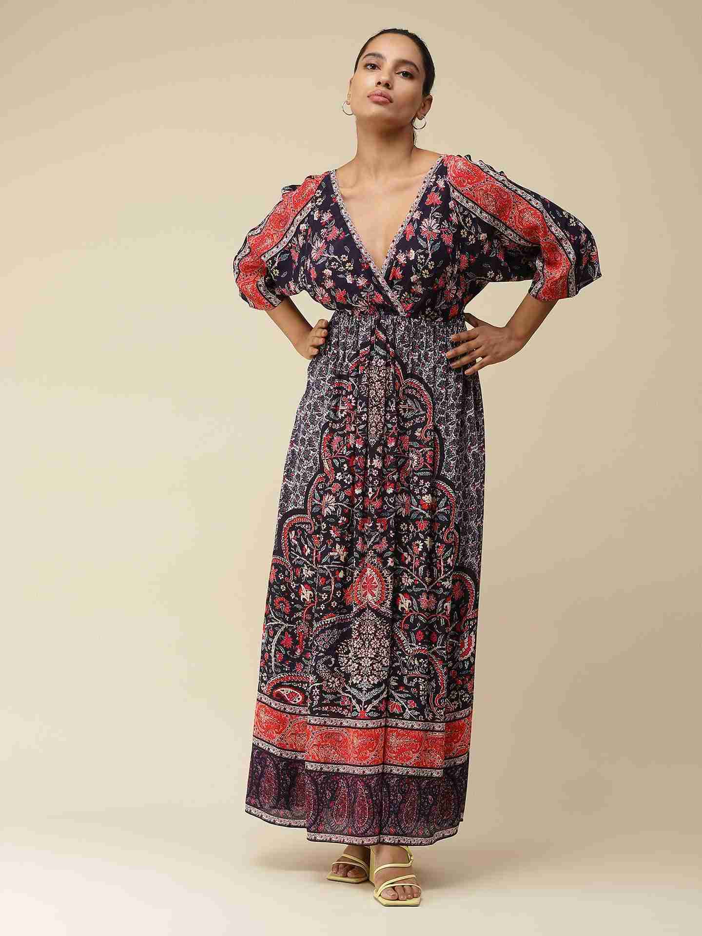 Navy Fashion Shawl Maxi Dress