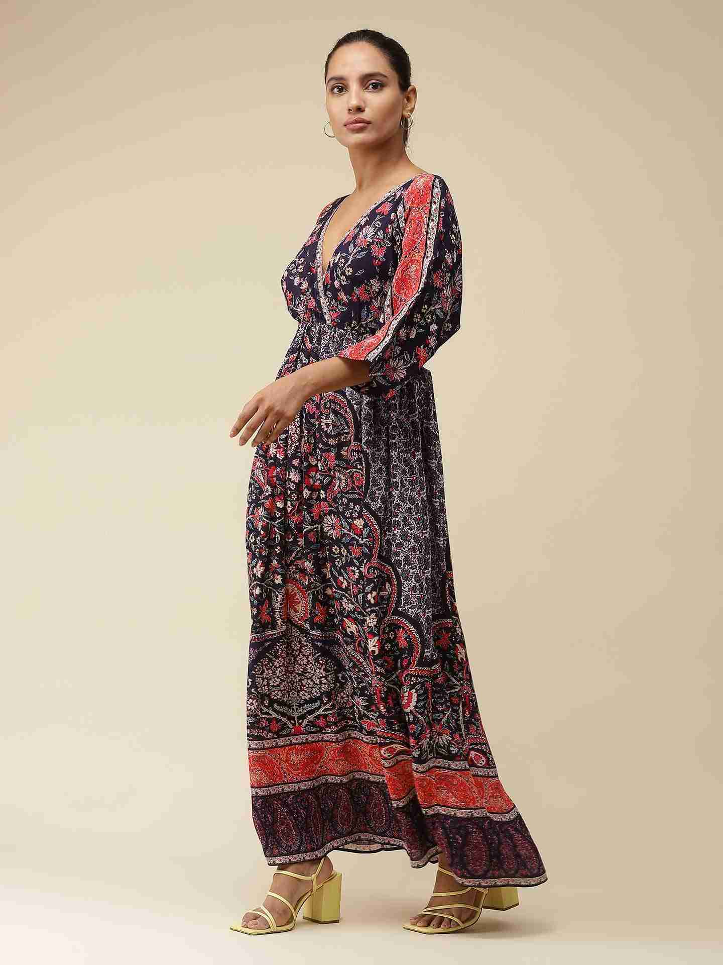 Navy Fashion Shawl Maxi Dress