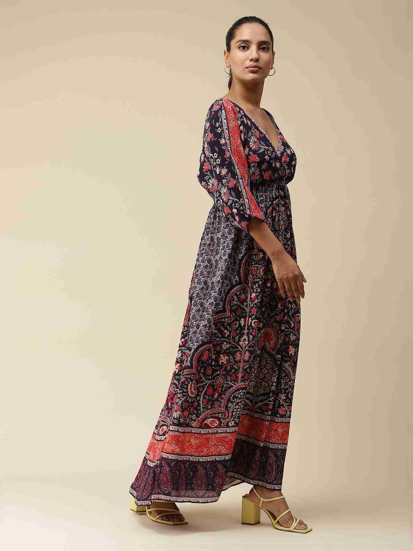 Navy Fashion Shawl Maxi Dress