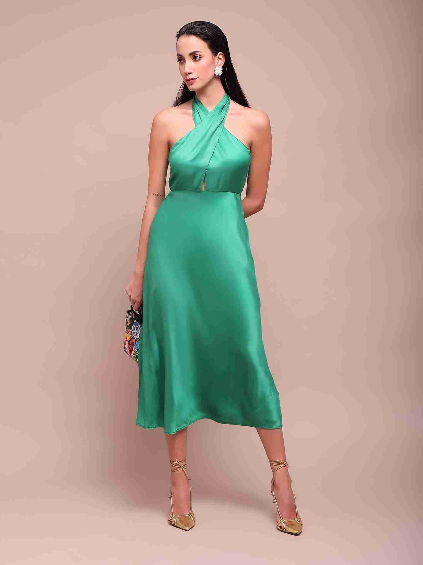 Green Amara Halter Dress