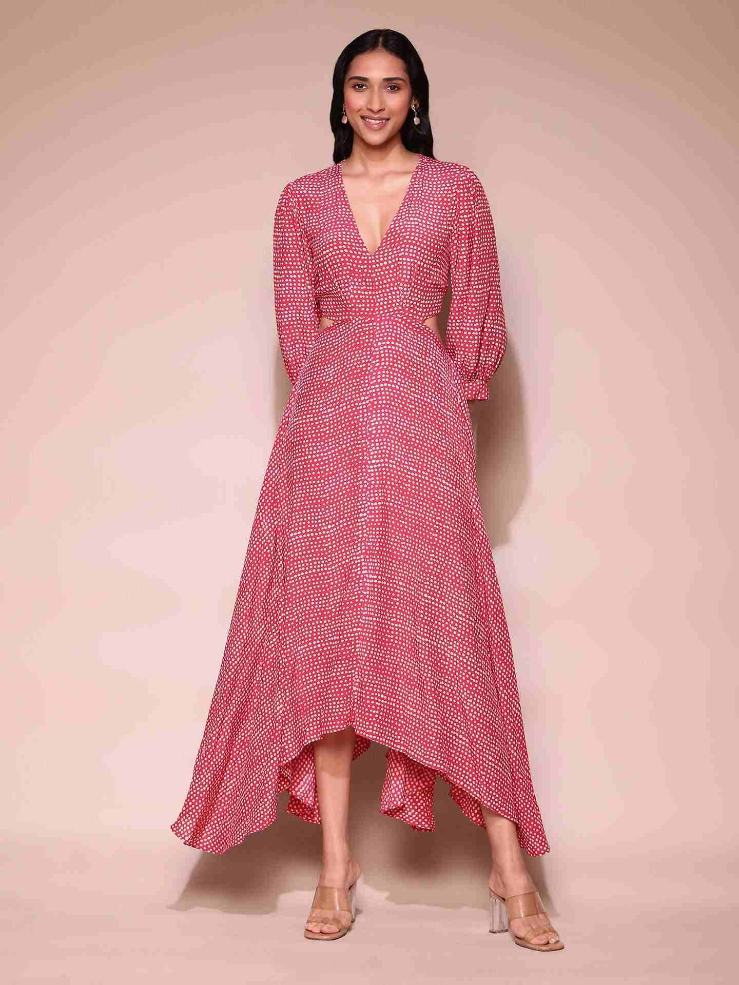 Red Dune Dot Cut-Out Dress