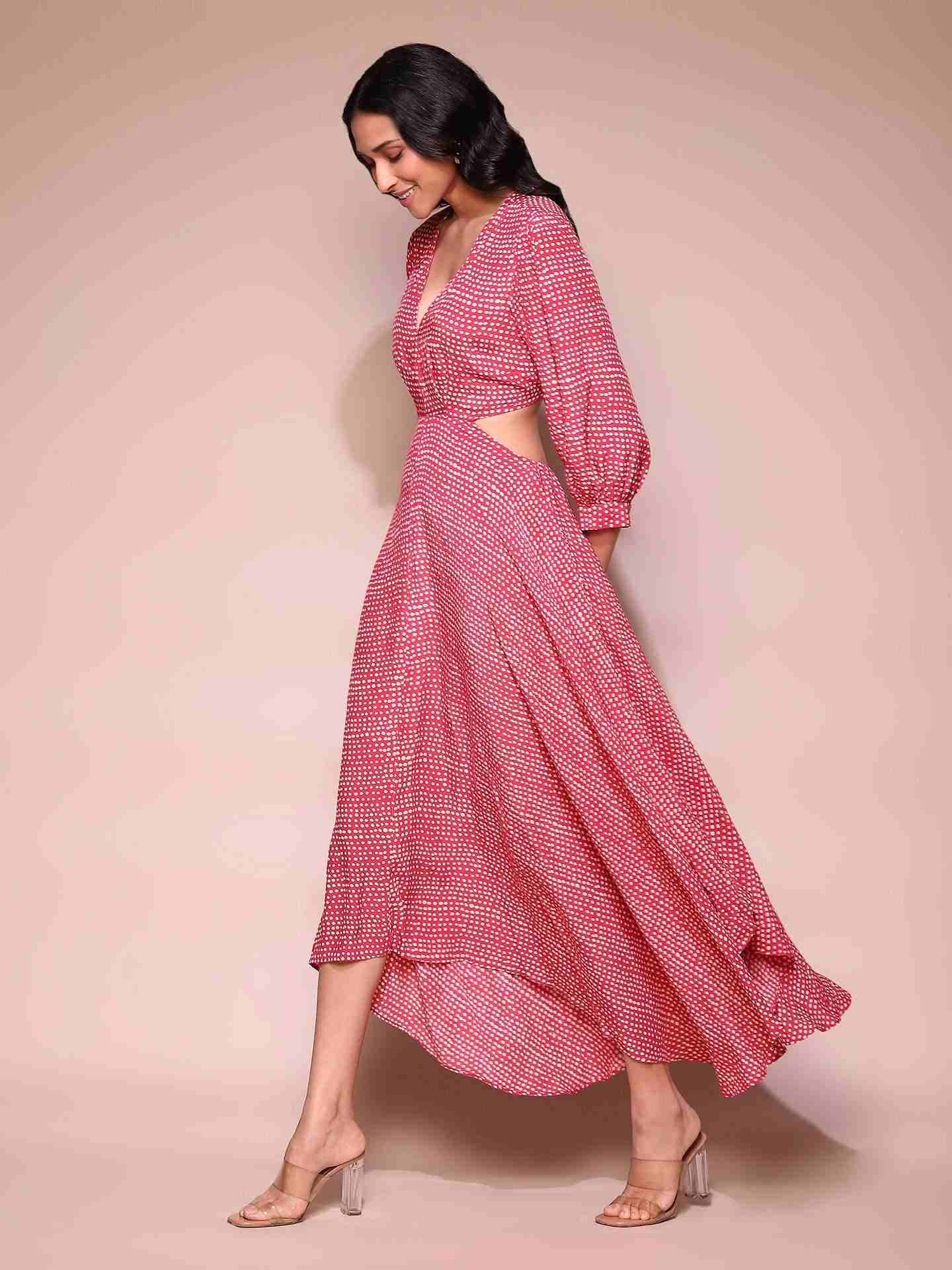 Red Dune Dot Cut-Out Dress