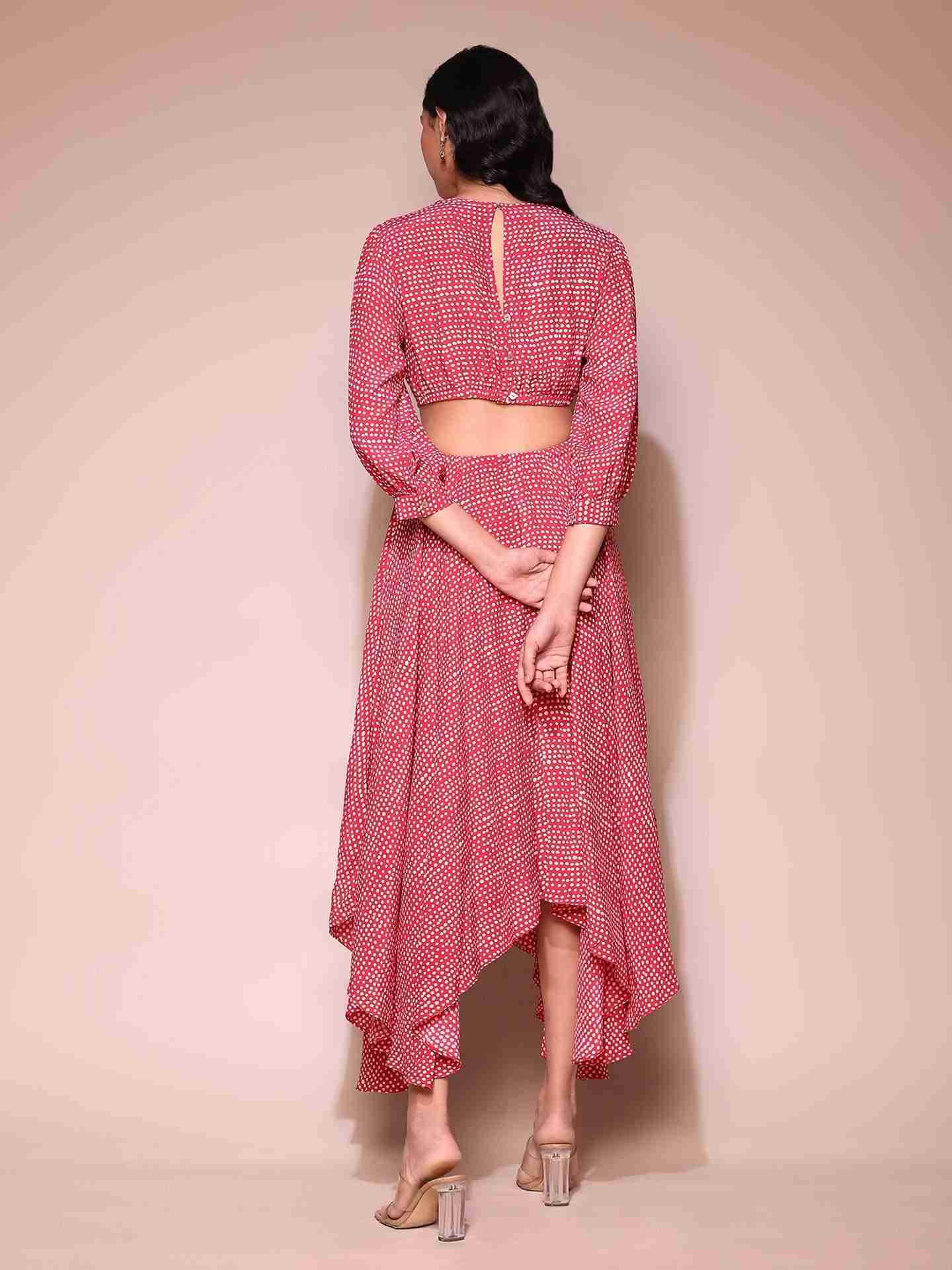 Red Dune Dot Cut-Out Dress