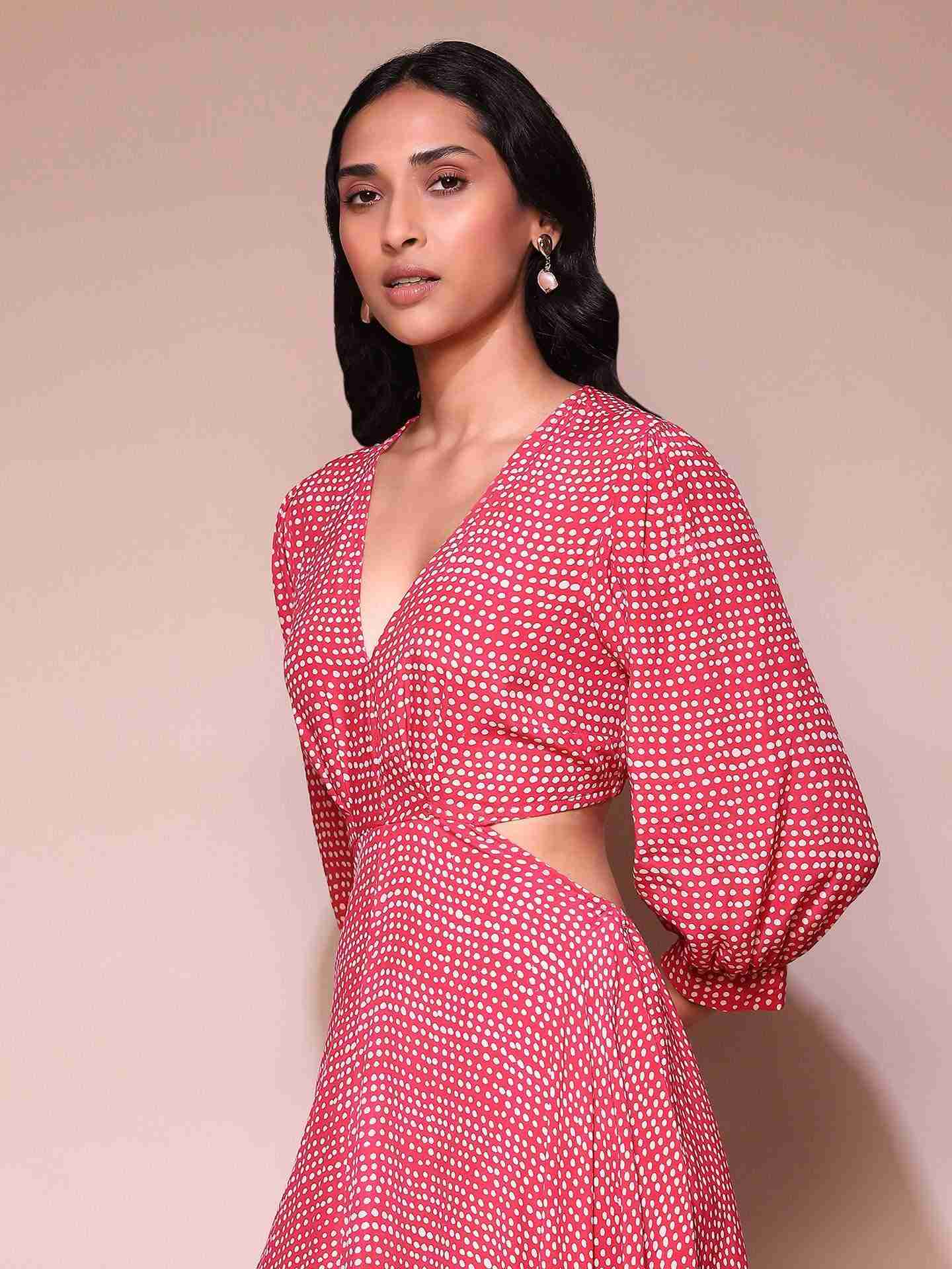 Red Dune Dot Cut-Out Dress