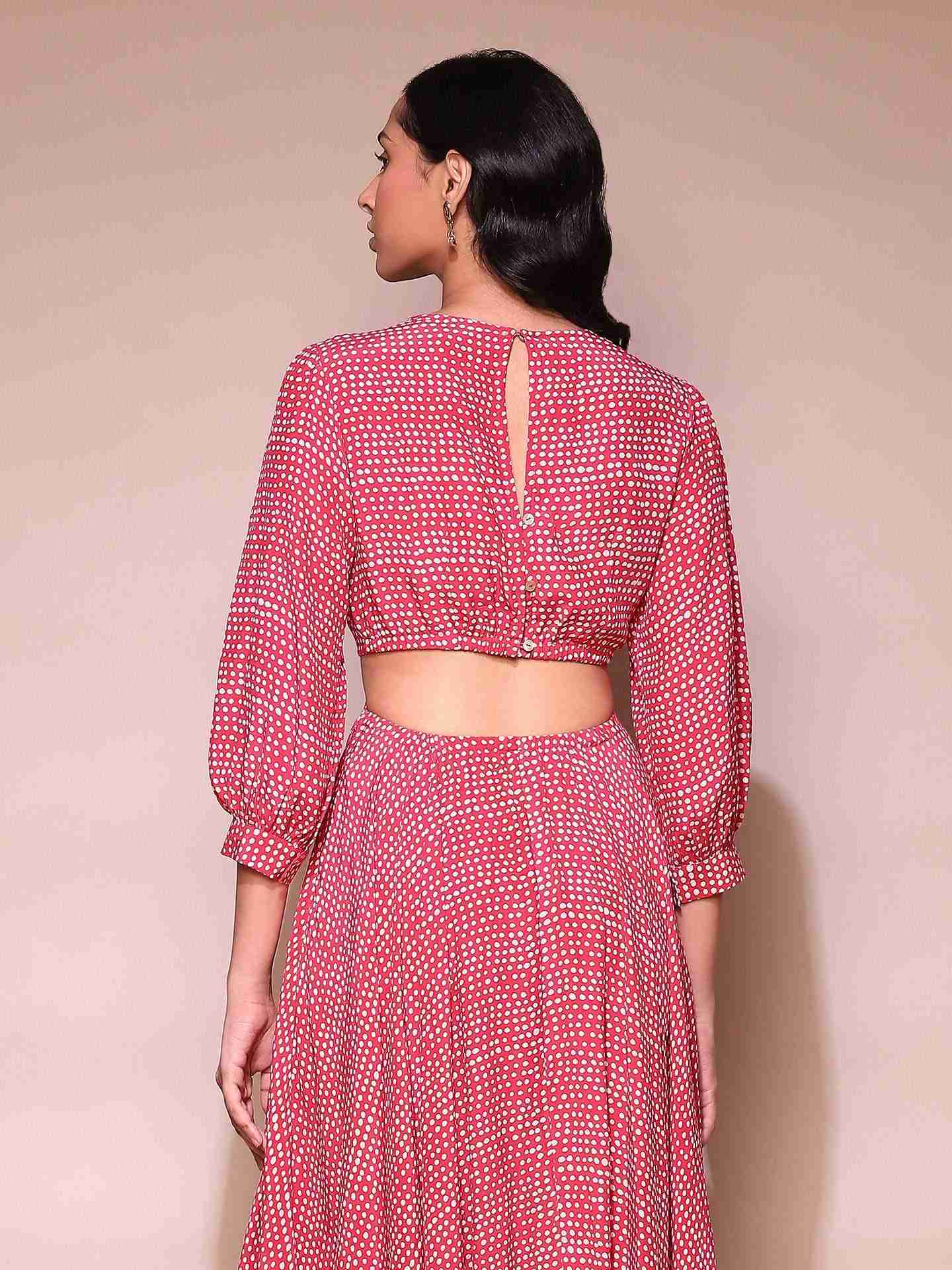Red Dune Dot Cut-Out Dress