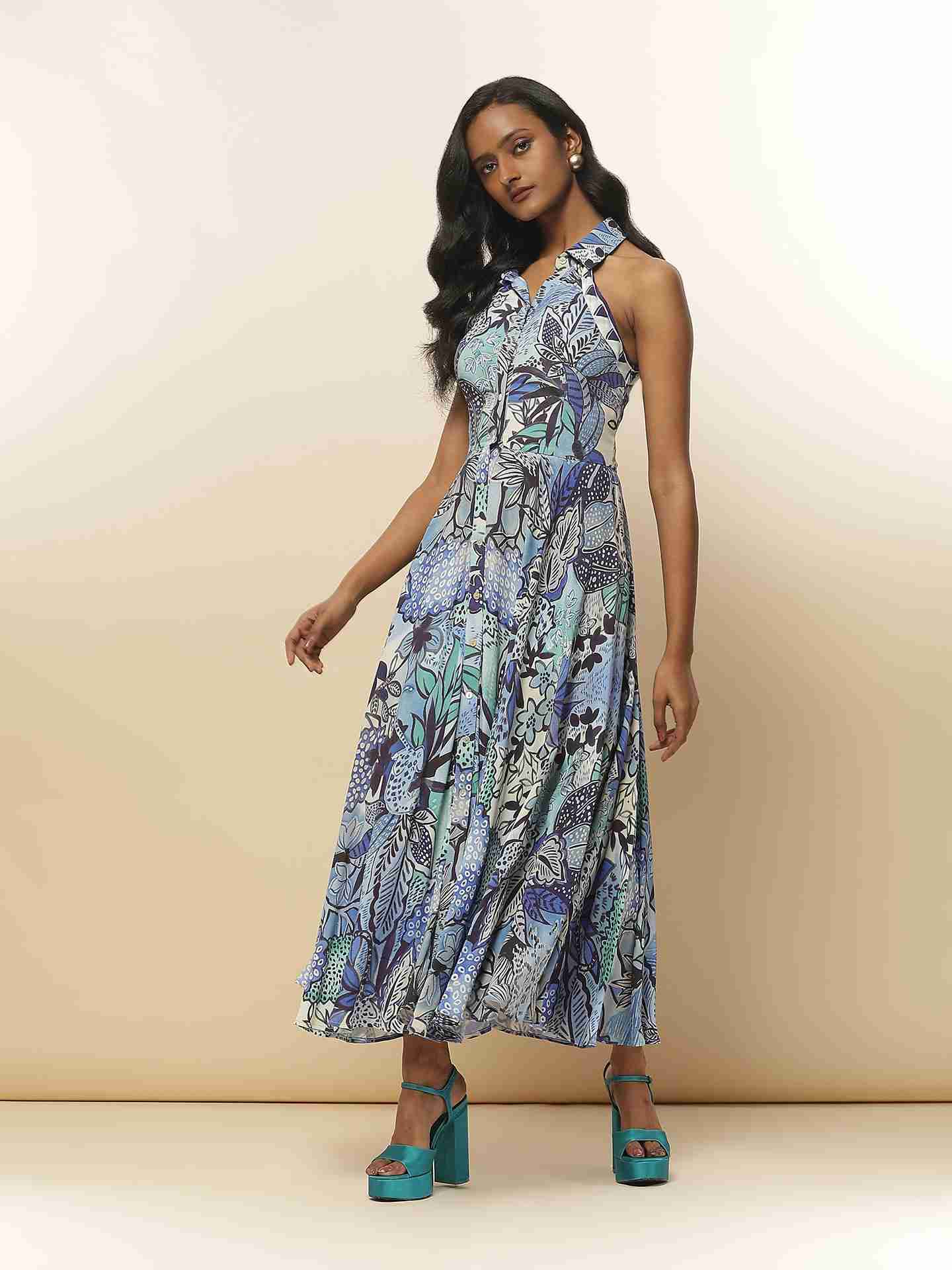 Blue Fauna Long Dress