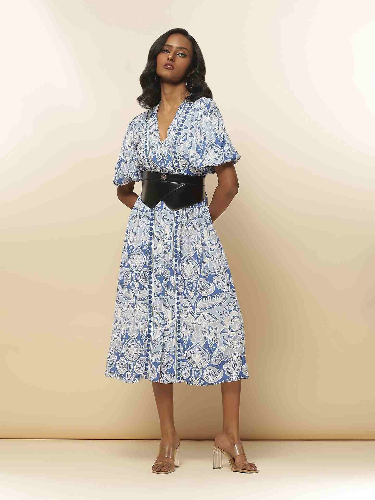 Blue Marron Midi Dress