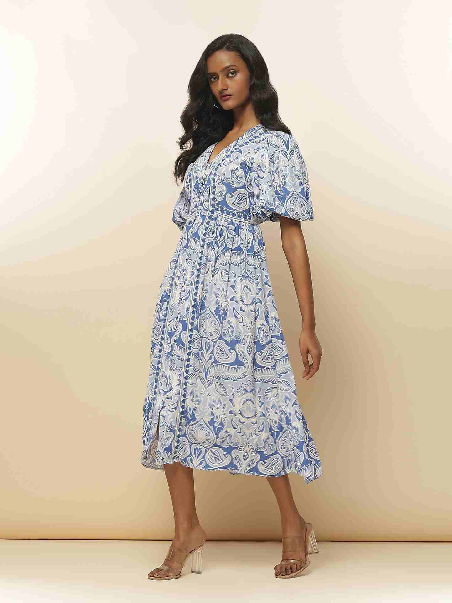 Blue Marron Midi Dress