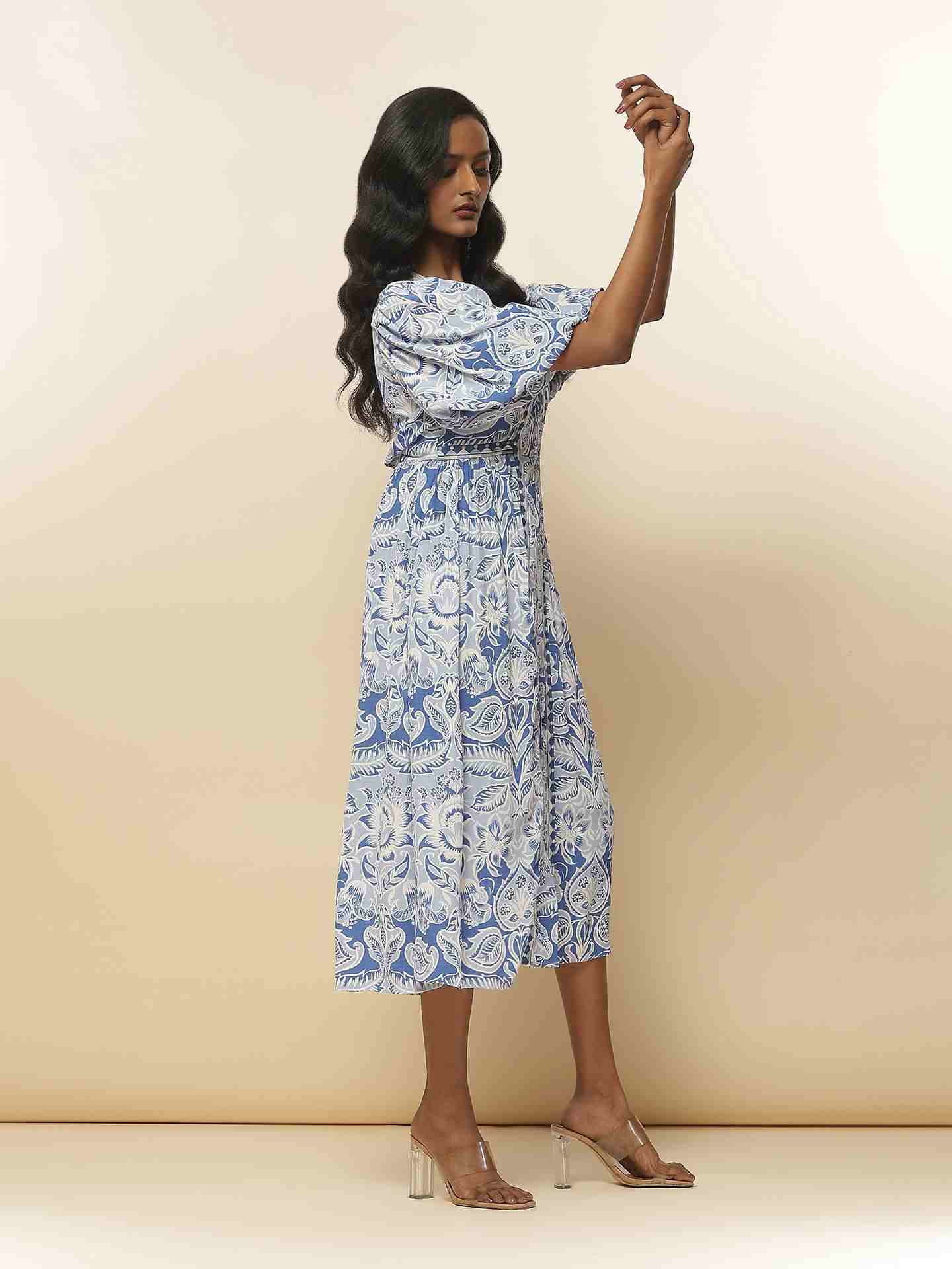 Blue Marron Midi Dress