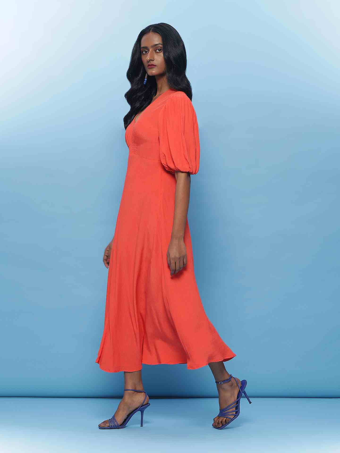 Orange Electra Midi Dress