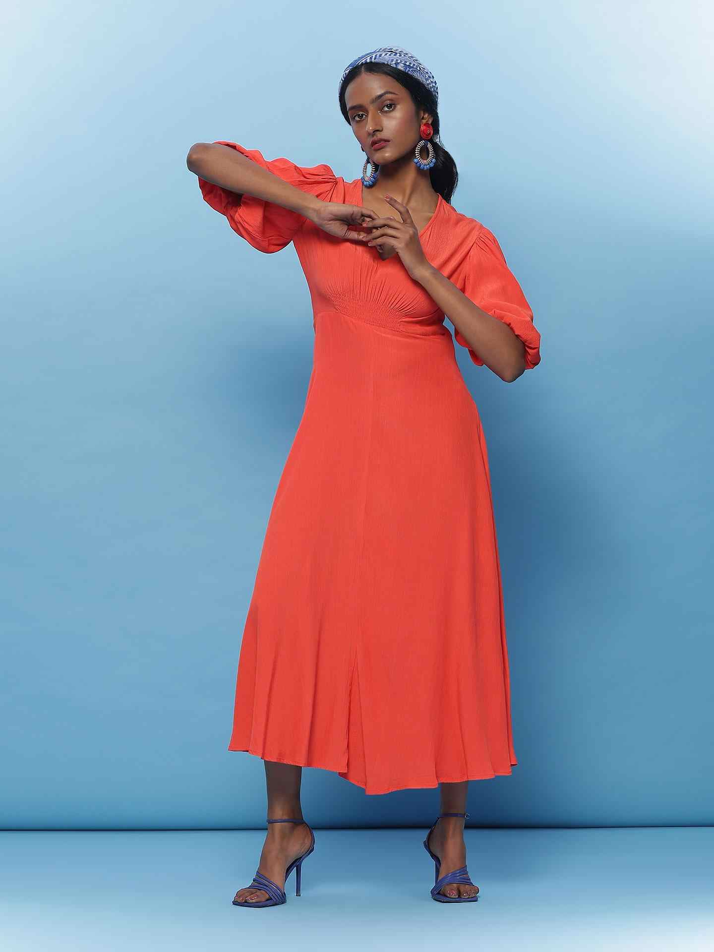 Orange Electra Midi Dress