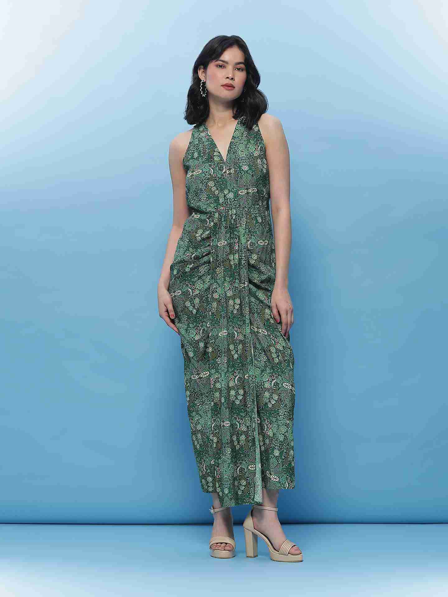 Green Fashion Flair Long Dress