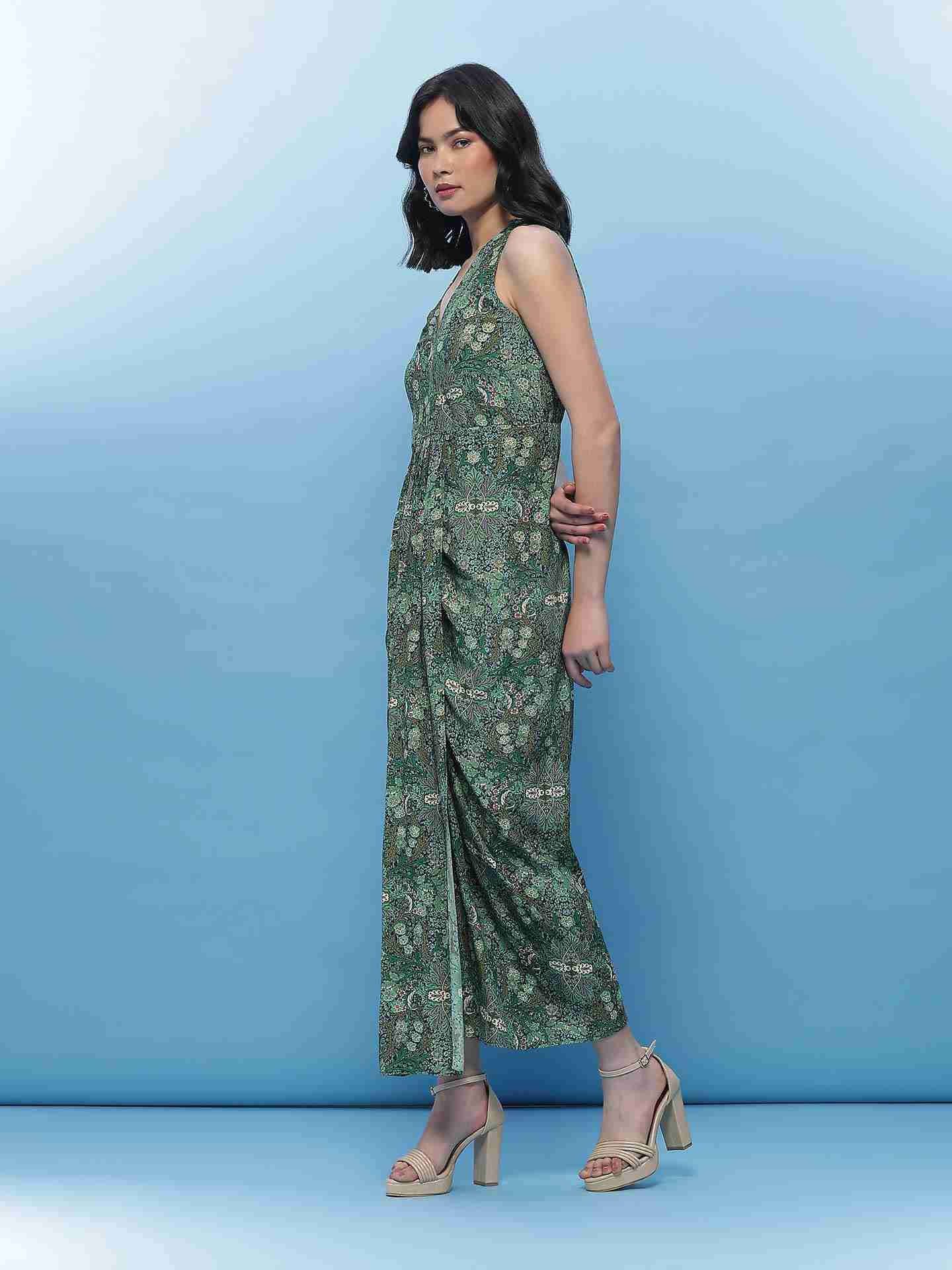 Green Fashion Flair Long Dress