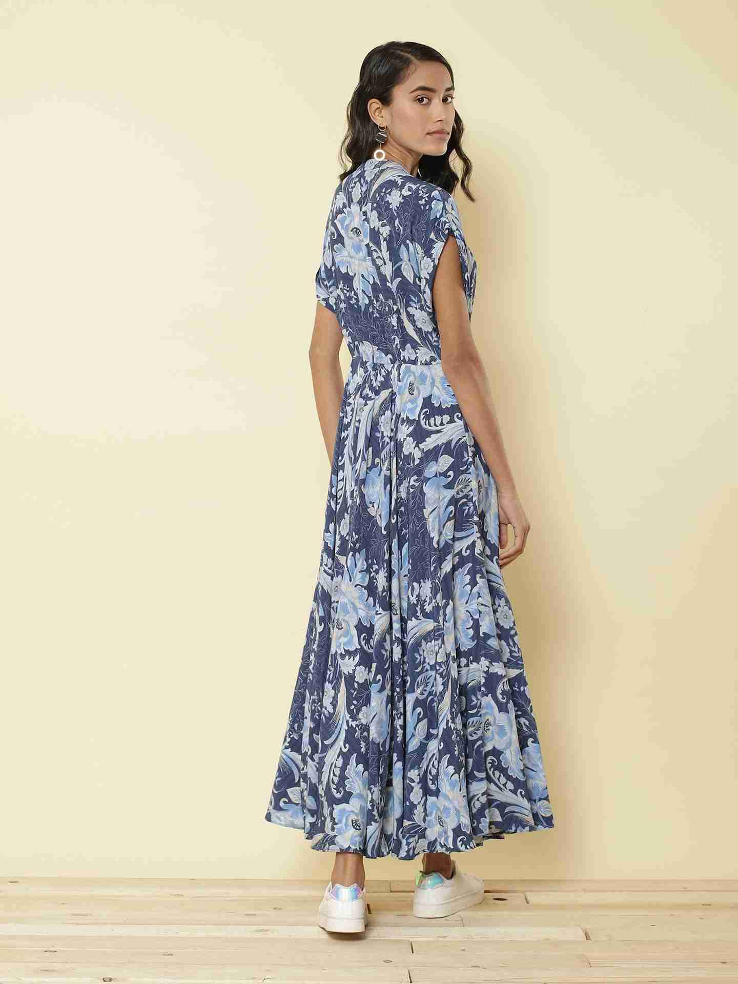 Blue Floral Filigree Shirt Dress