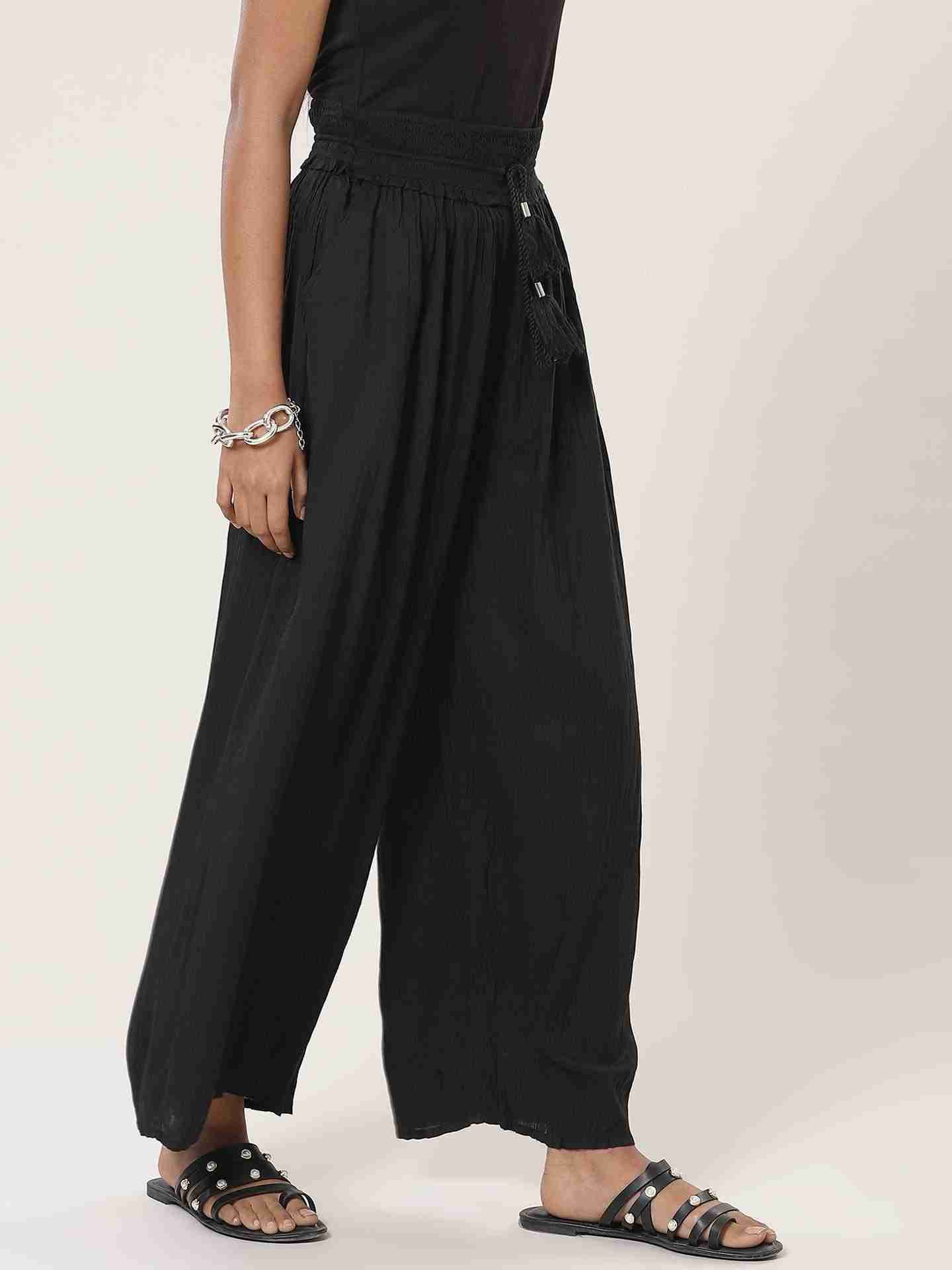 Black Leisure Basics Wide-Leg Pants