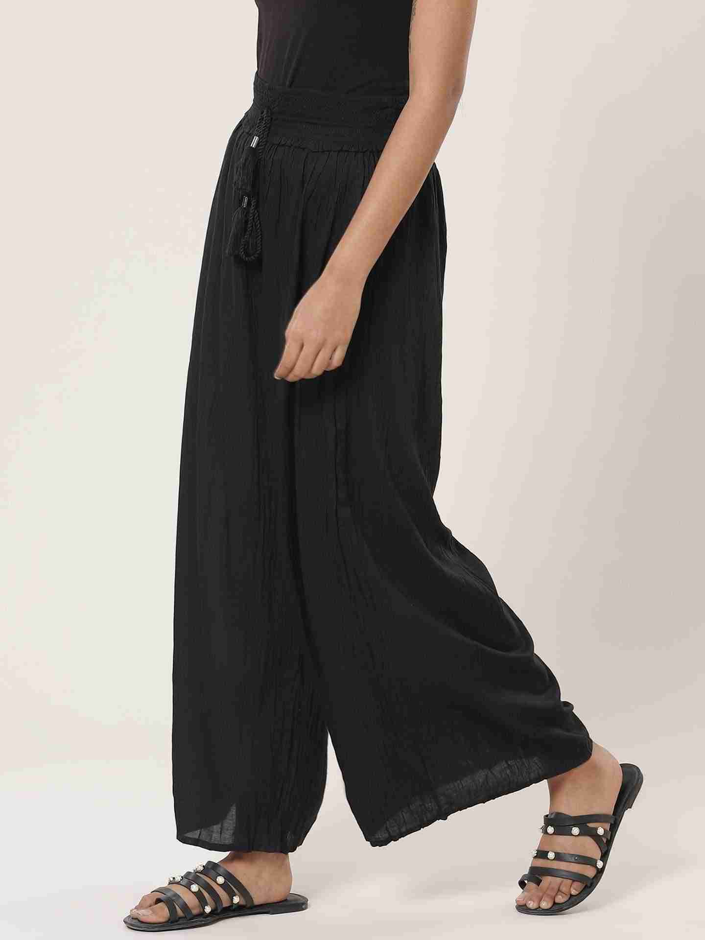 Black Leisure Basics Wide-Leg Pants