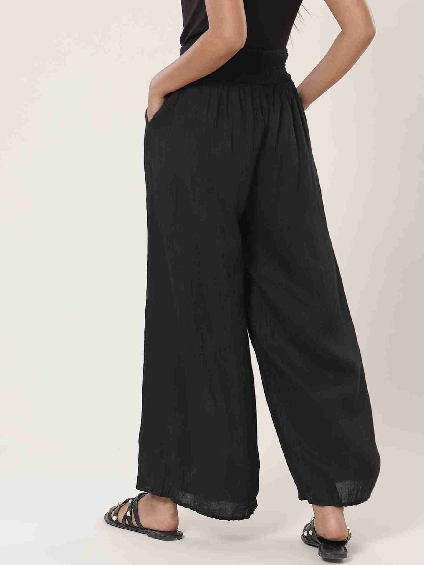 Black Leisure Basics Wide-Leg Pants