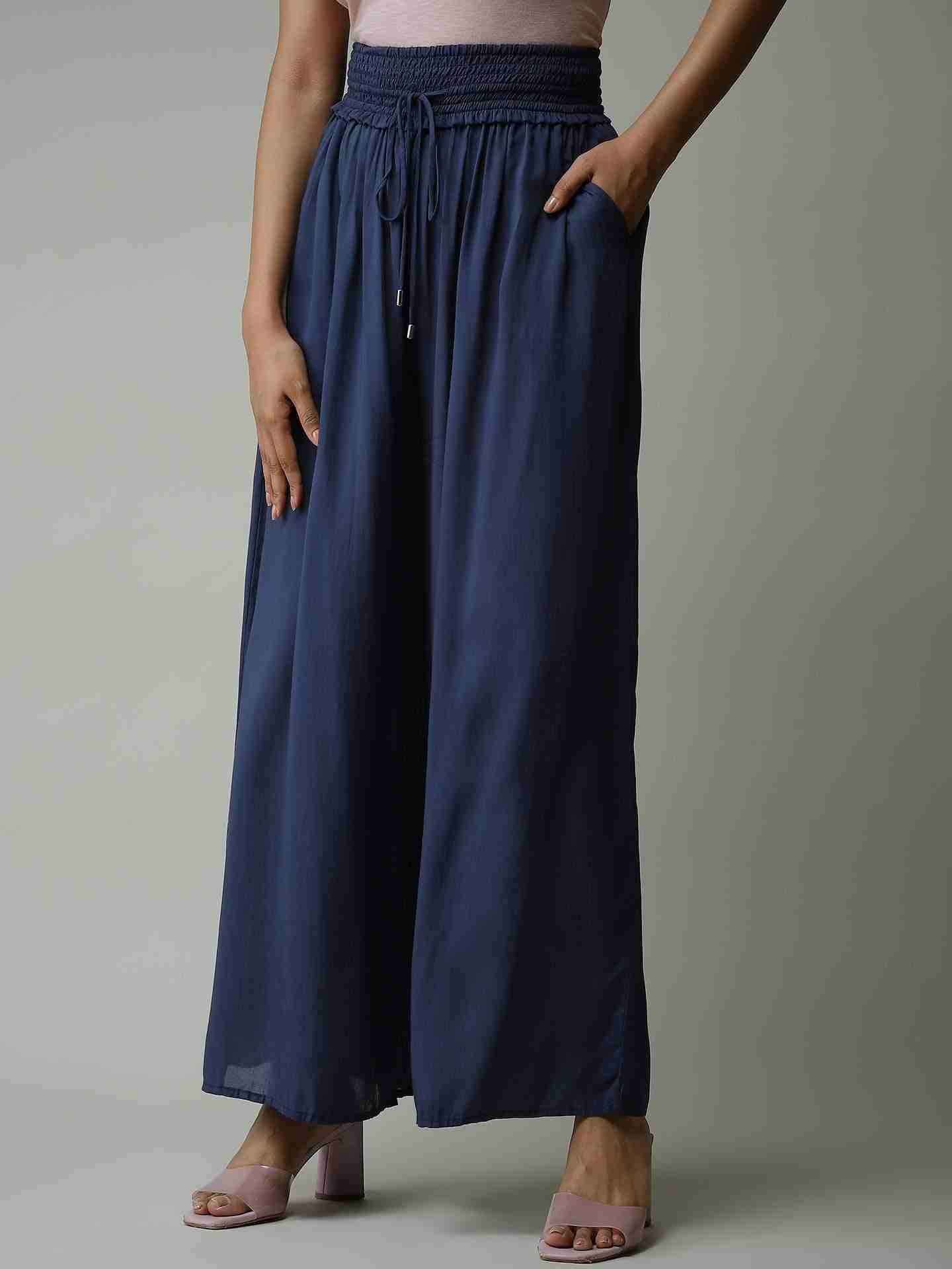 Navy Leisure Basics Wide-Leg Pants