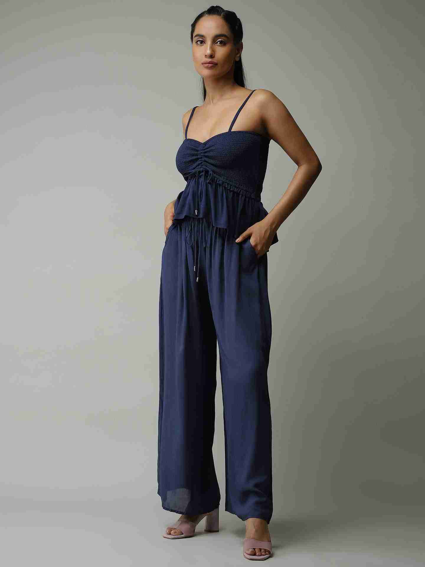 Navy Leisure Basics Wide-Leg Pants