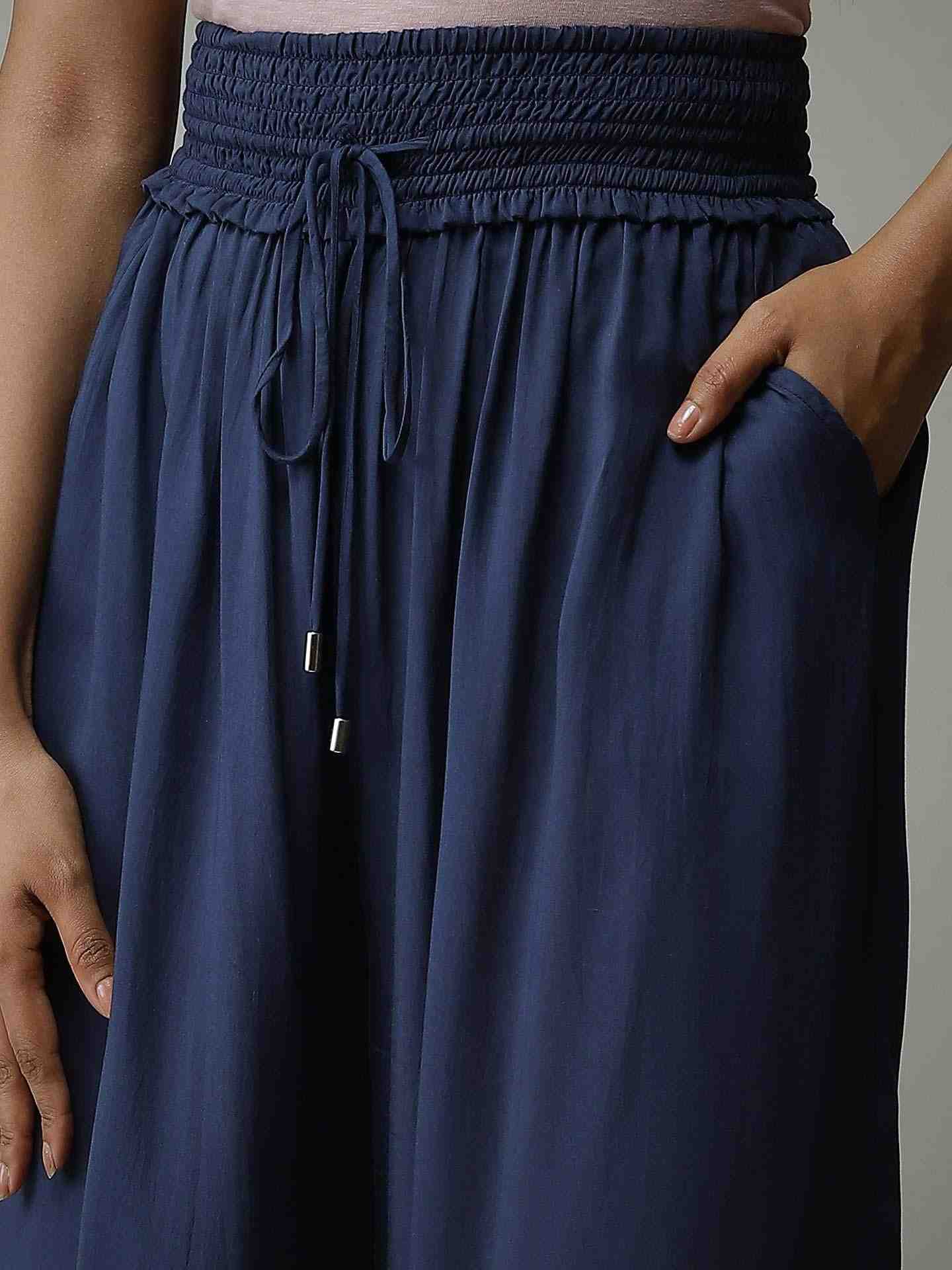Navy Leisure Basics Wide-Leg Pants