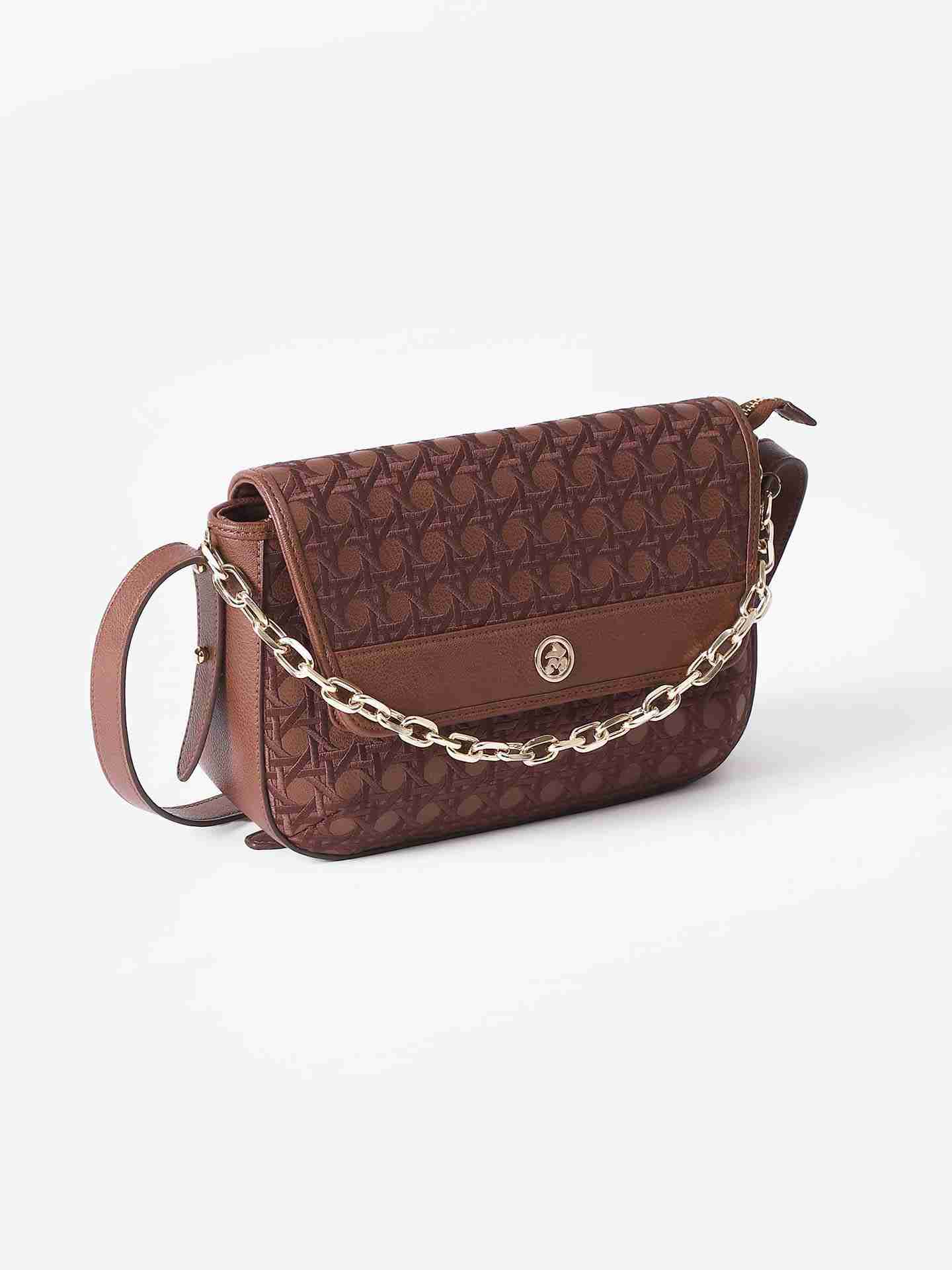 Tan Classic Curve Sling Bag with Chain