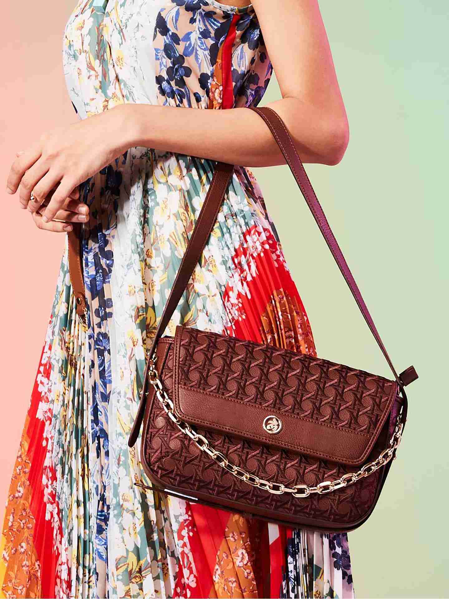 Tan Classic Curve Sling Bag with Chain