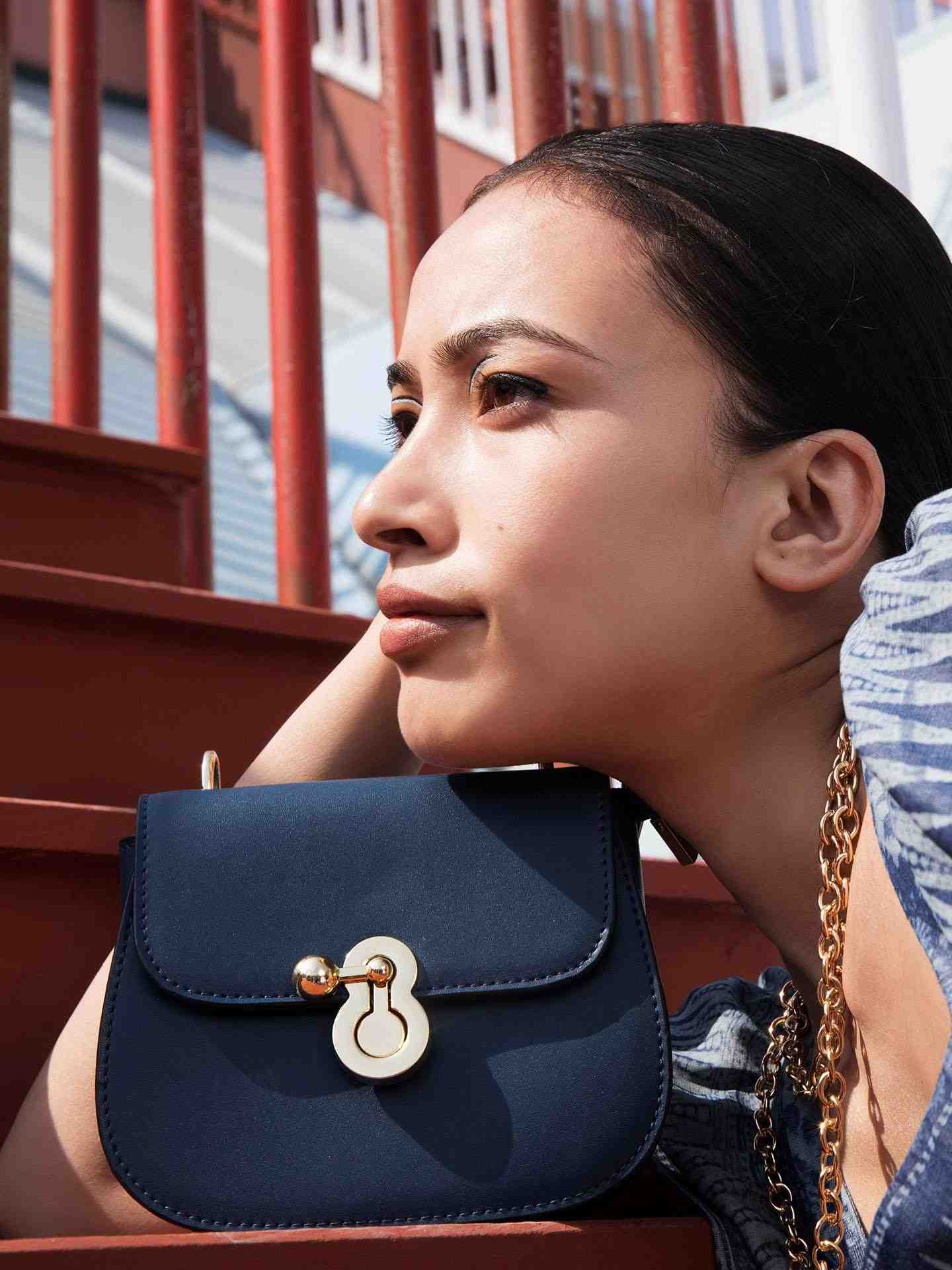 Navy Post Card Sling Bag