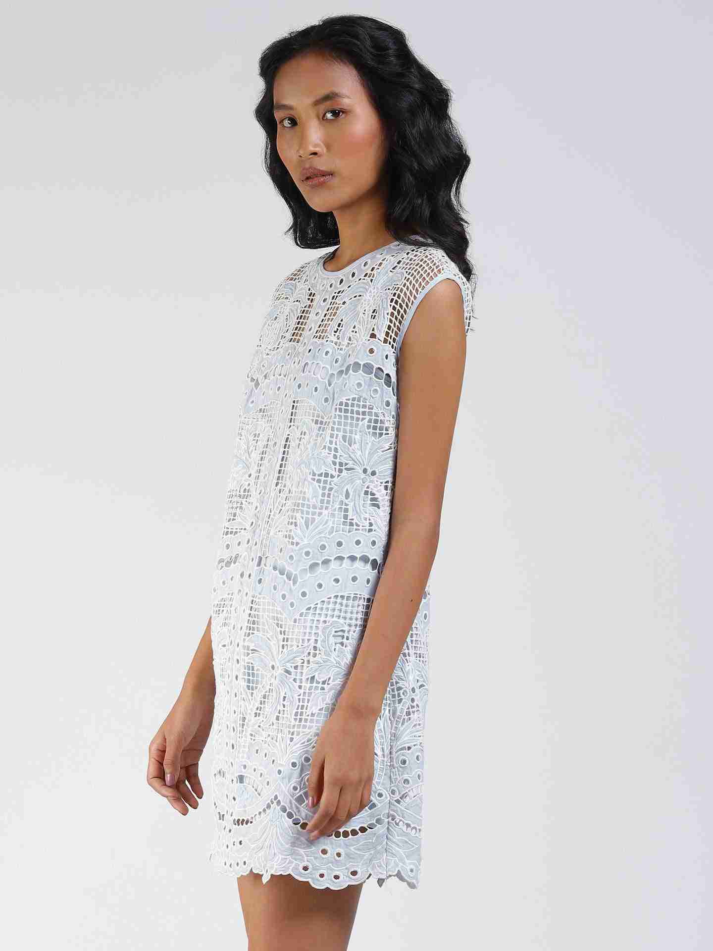 Blue Palm Embroidery Shift Dress