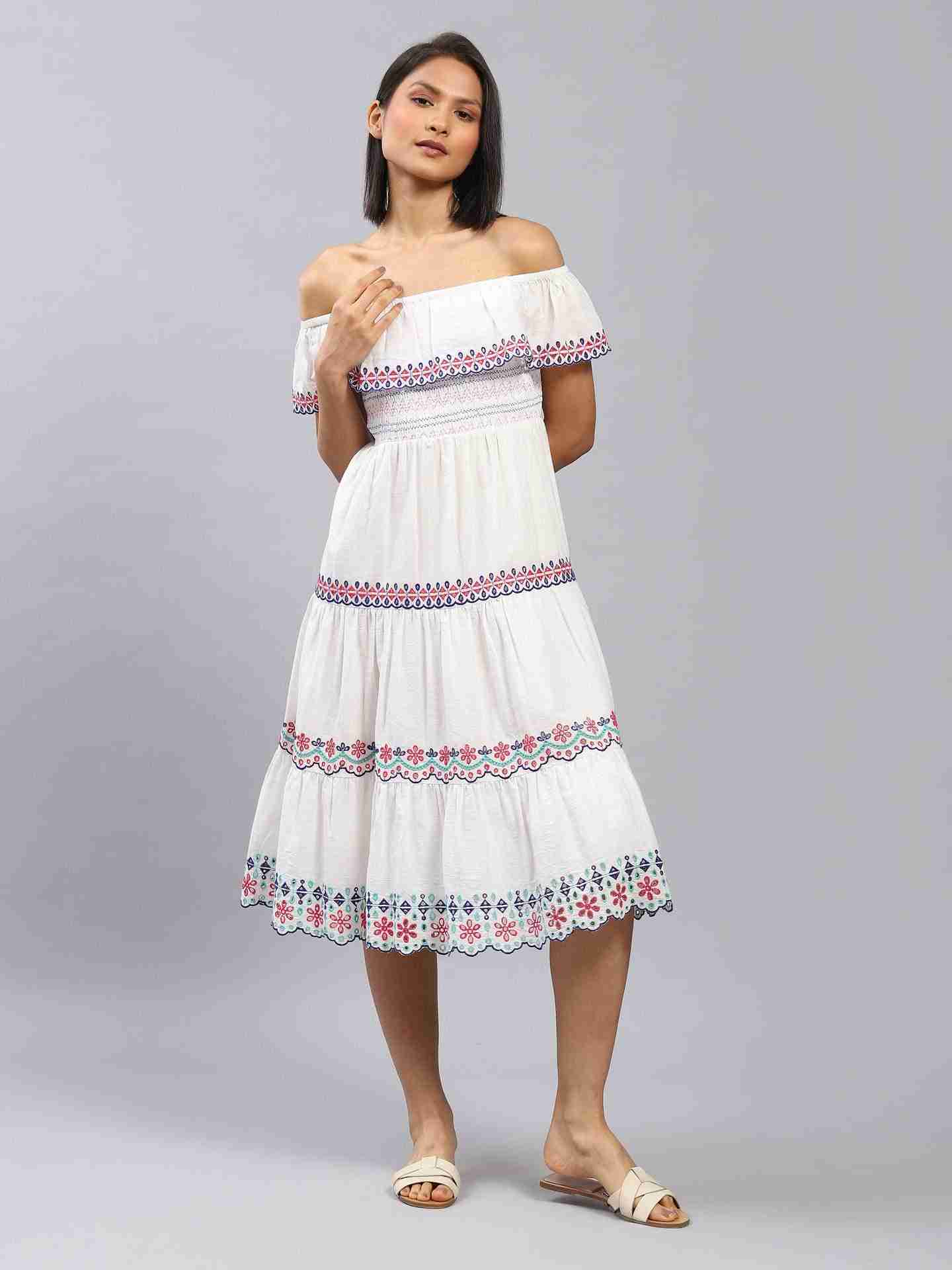 White Lyra Embroidery Off-The-Shoulder Dress