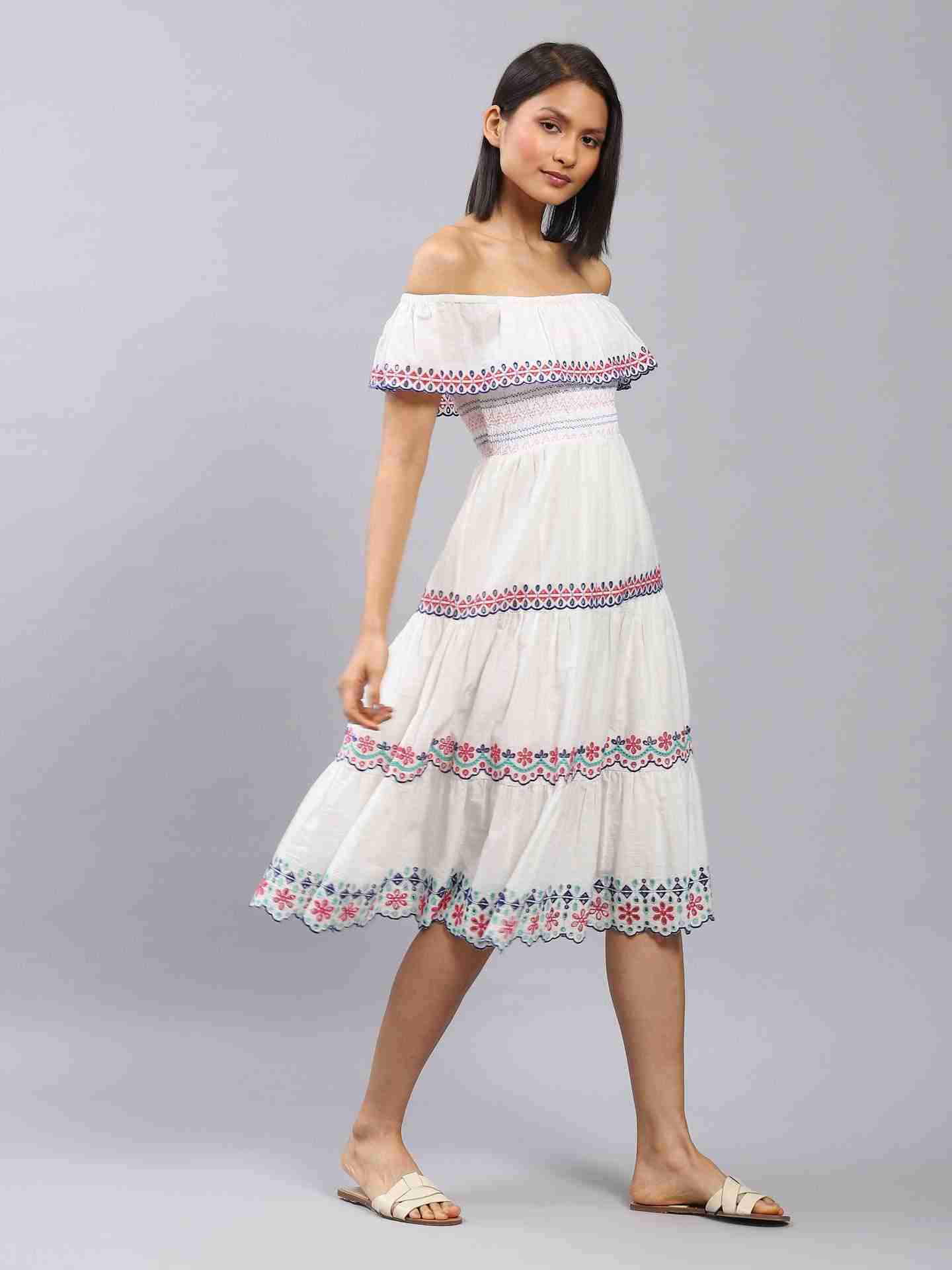 White Lyra Embroidery Off-The-Shoulder Dress