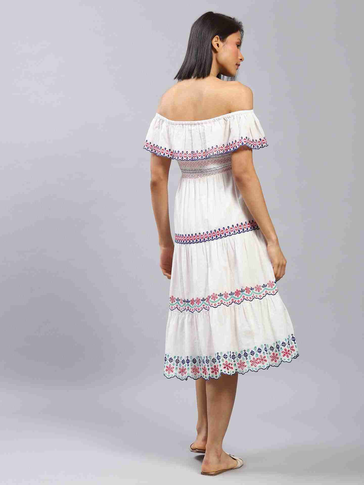 White Lyra Embroidery Off-The-Shoulder Dress