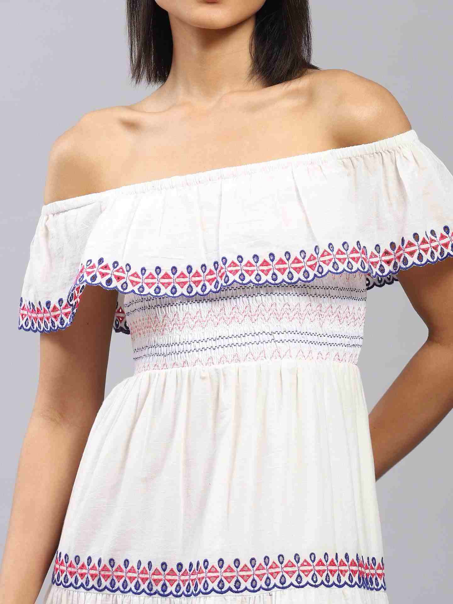 White Lyra Embroidery Off-The-Shoulder Dress