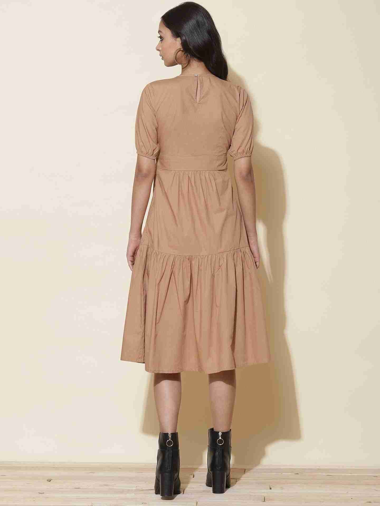 Brown Fashion Flair Midi Dress
