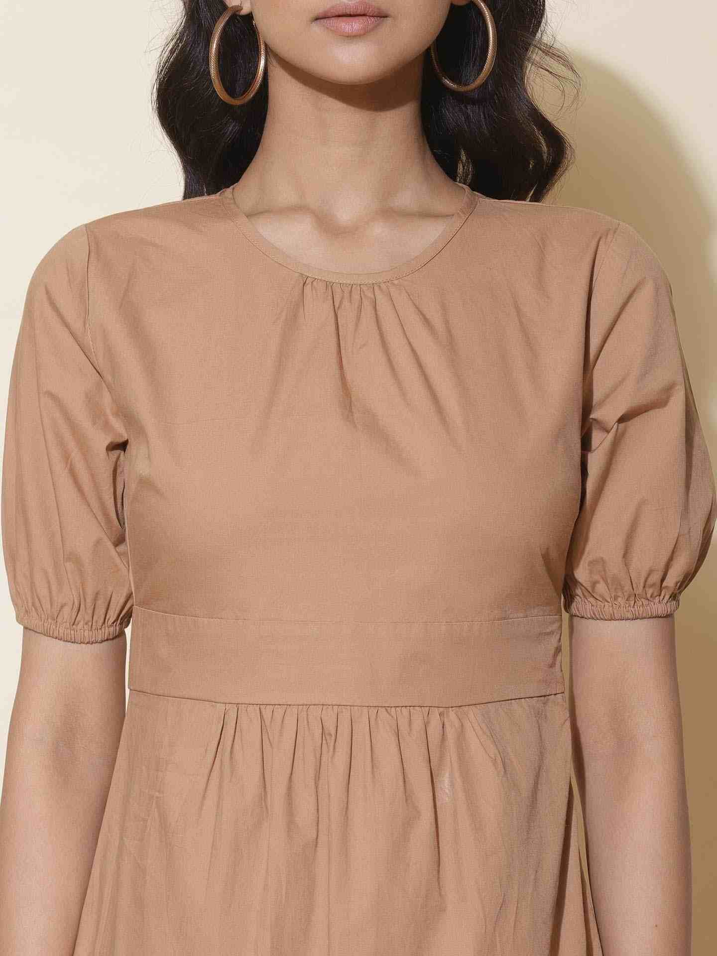 Brown Fashion Flair Midi Dress