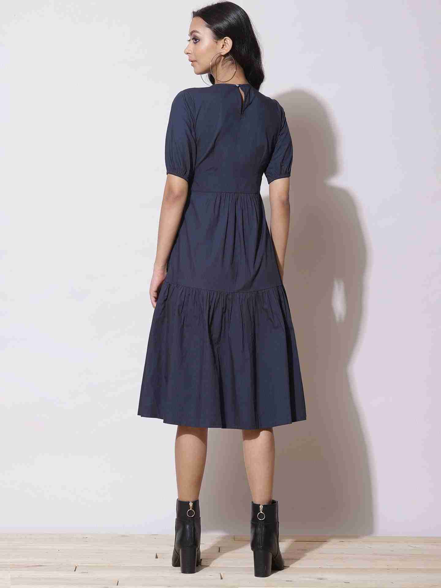 Navy Fashion Flair Midi Dress