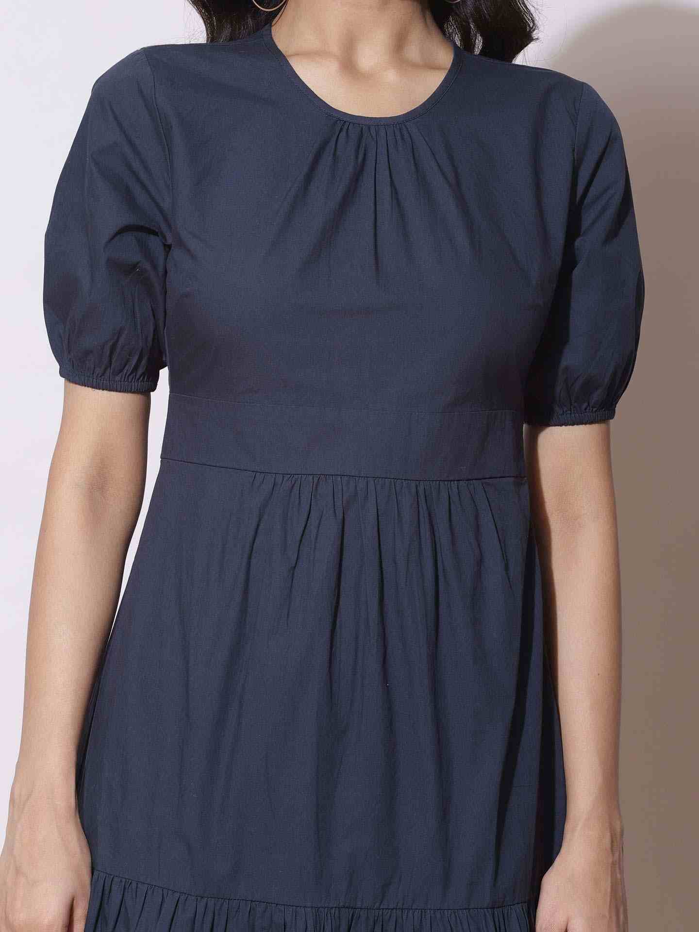 Navy Fashion Flair Midi Dress