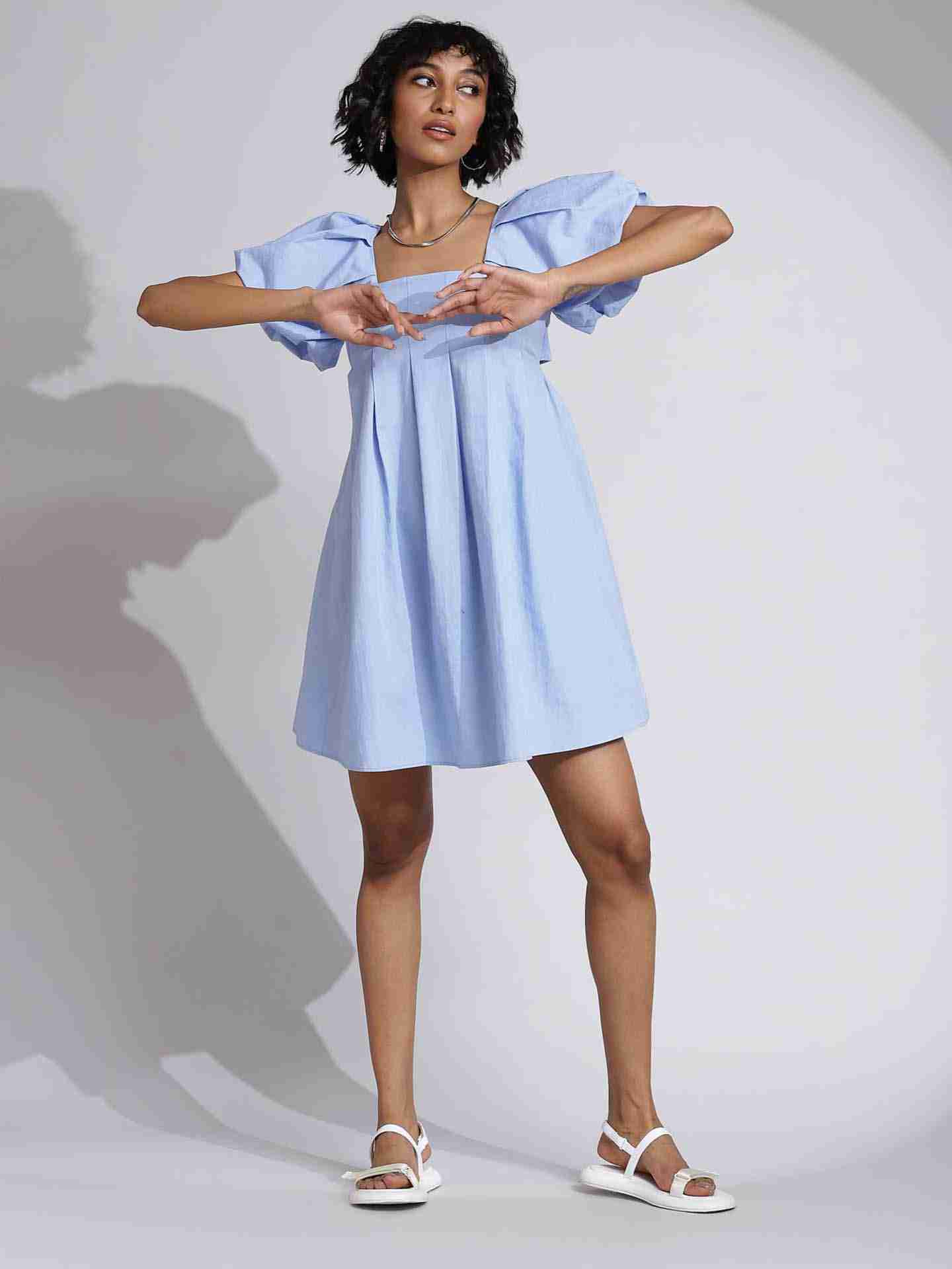 Powder Blue Fashion Flair Shift Dress