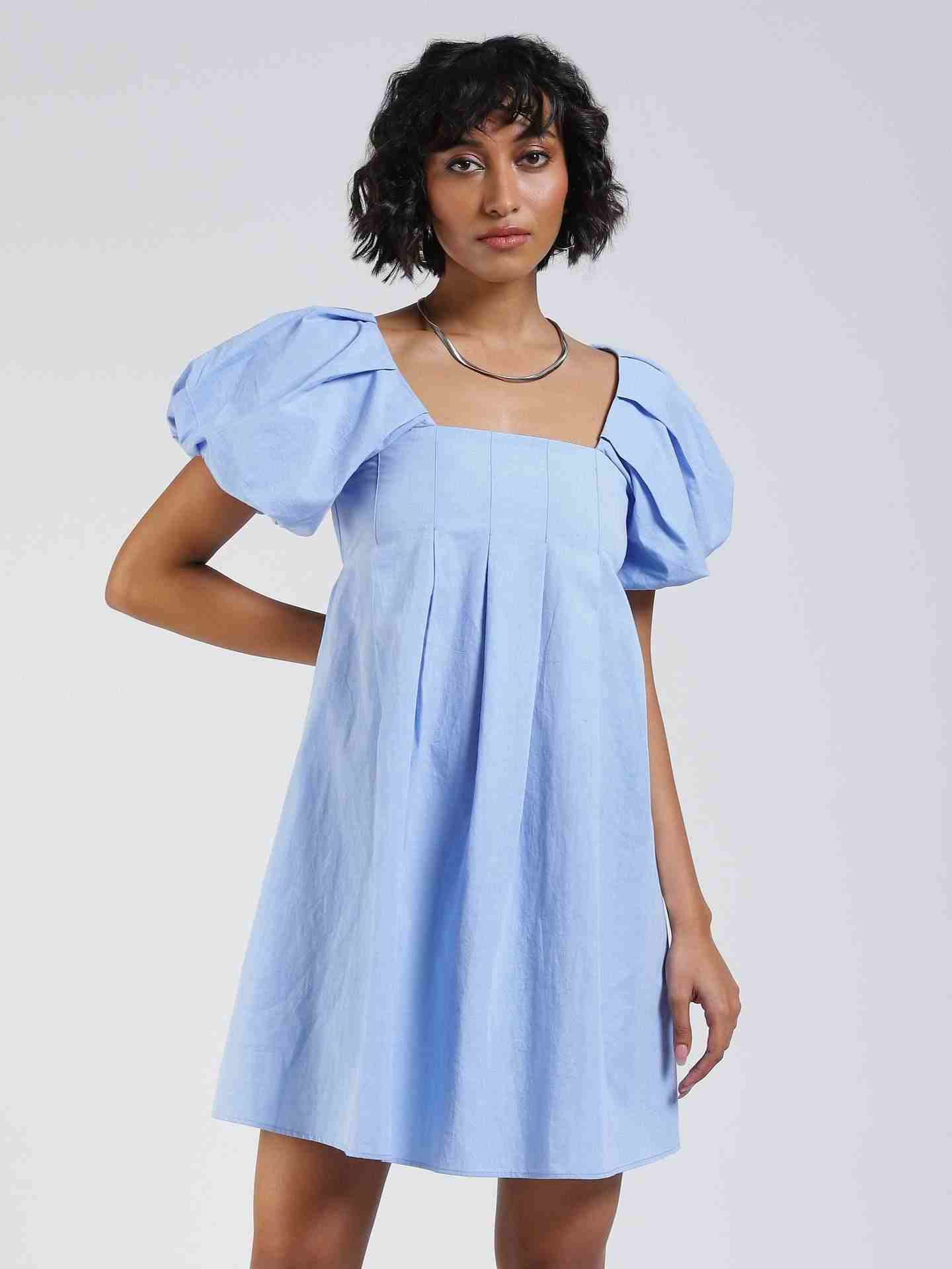 Powder Blue Fashion Flair Shift Dress