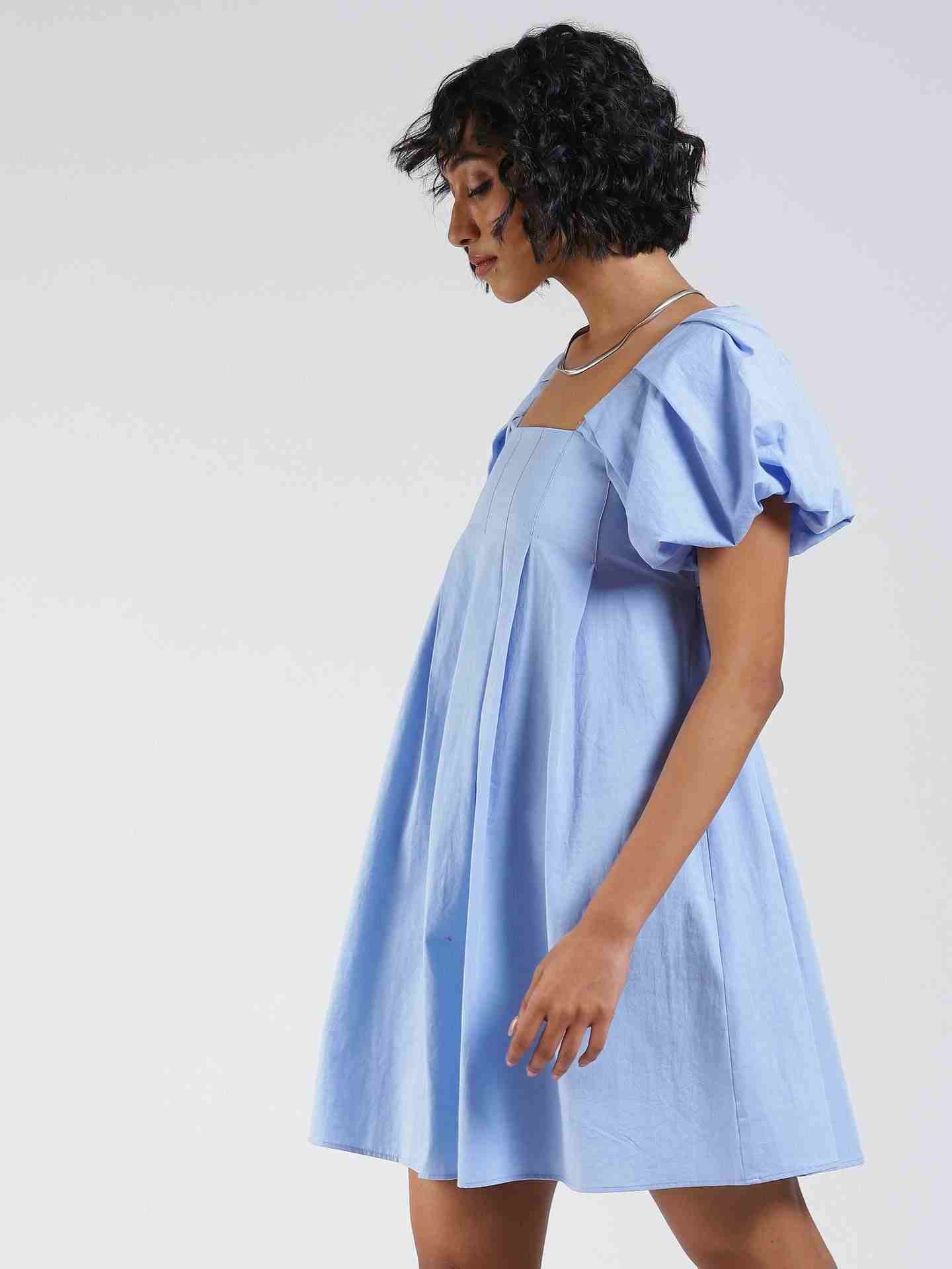 Powder Blue Fashion Flair Shift Dress
