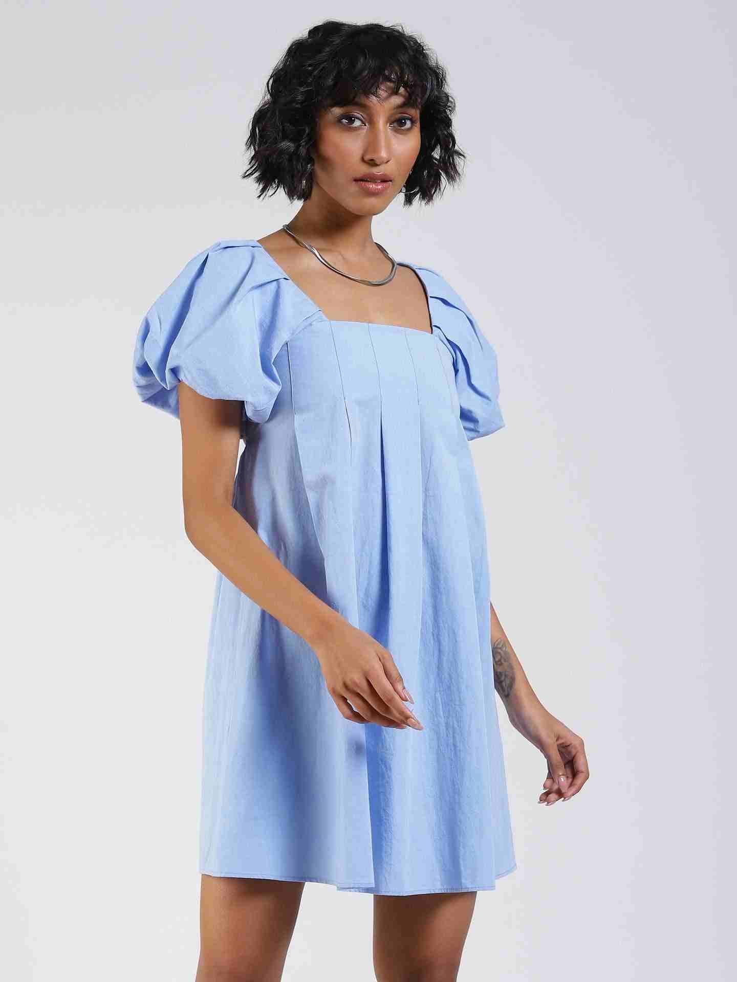 Powder Blue Fashion Flair Shift Dress