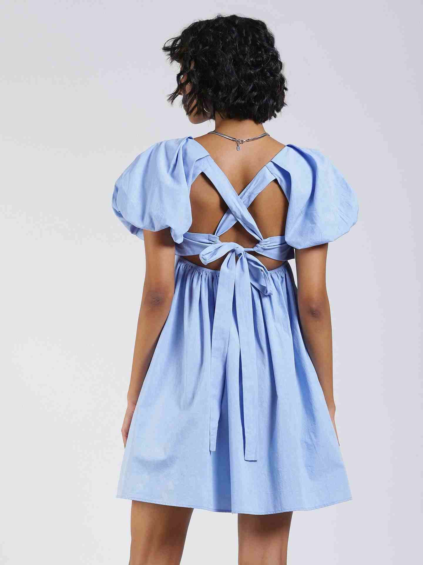Powder Blue Fashion Flair Shift Dress