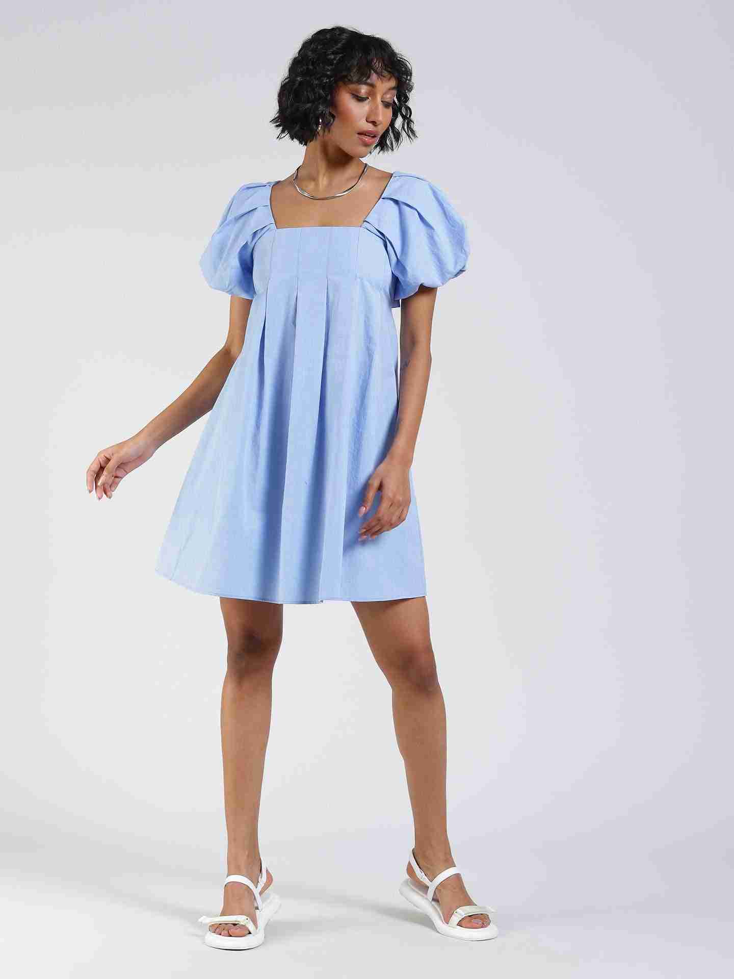 Powder Blue Fashion Flair Shift Dress