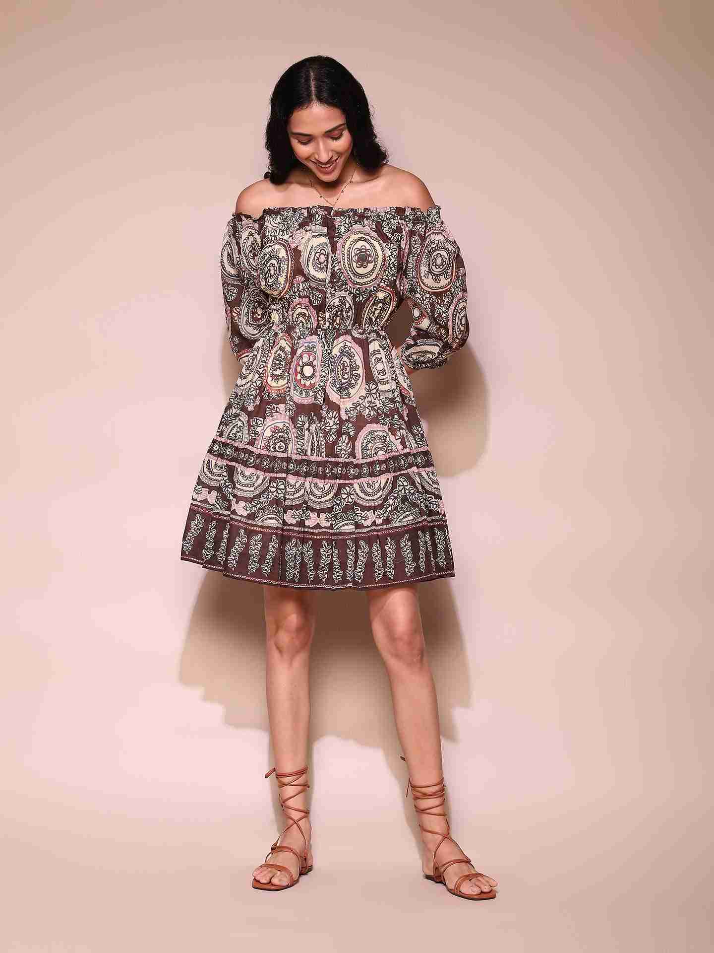 Brown Doretha Off-The-Shoulder Dress