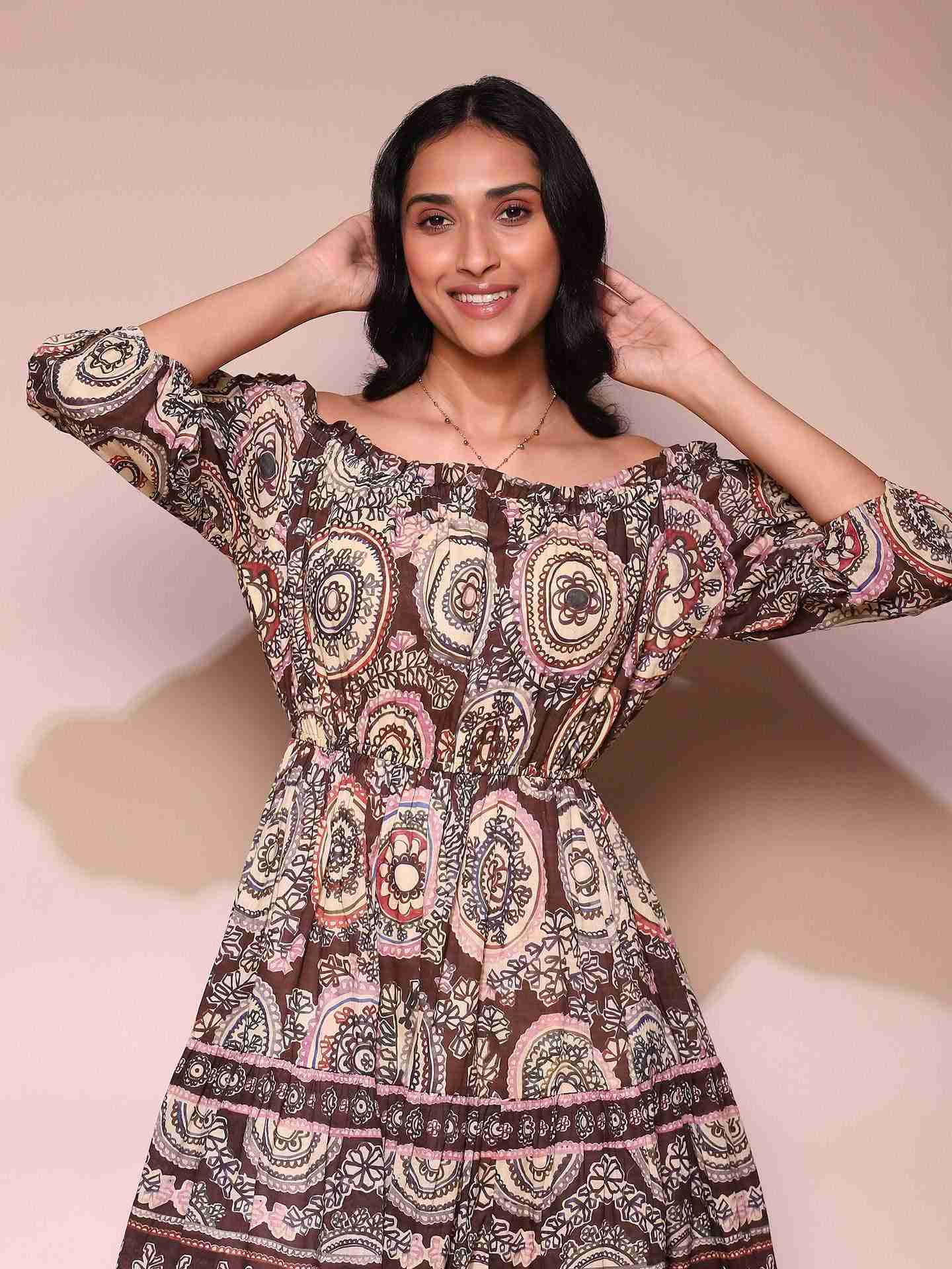 Brown Doretha Off-The-Shoulder Dress