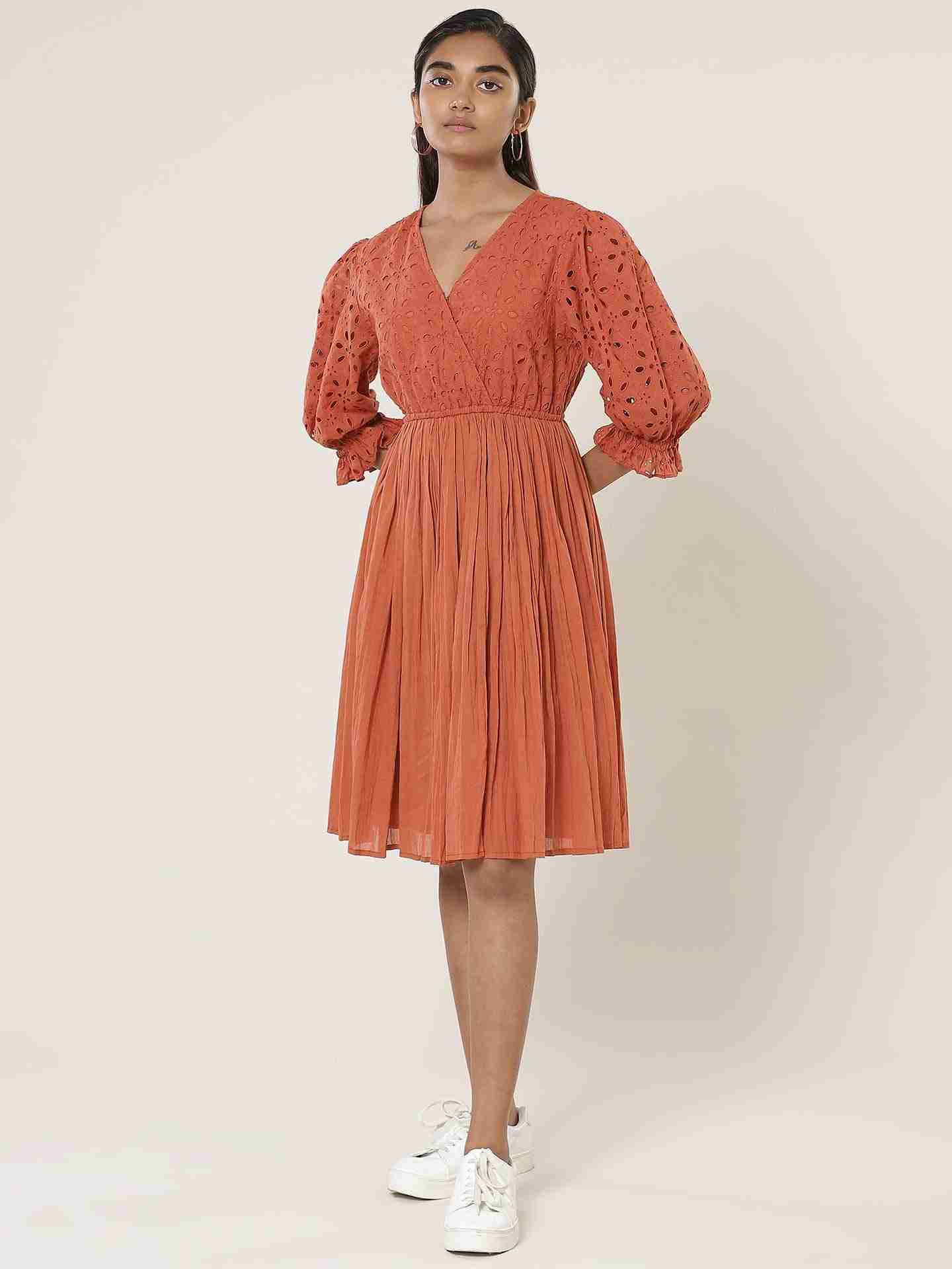 Rust Fashion Flair Skater Dress
