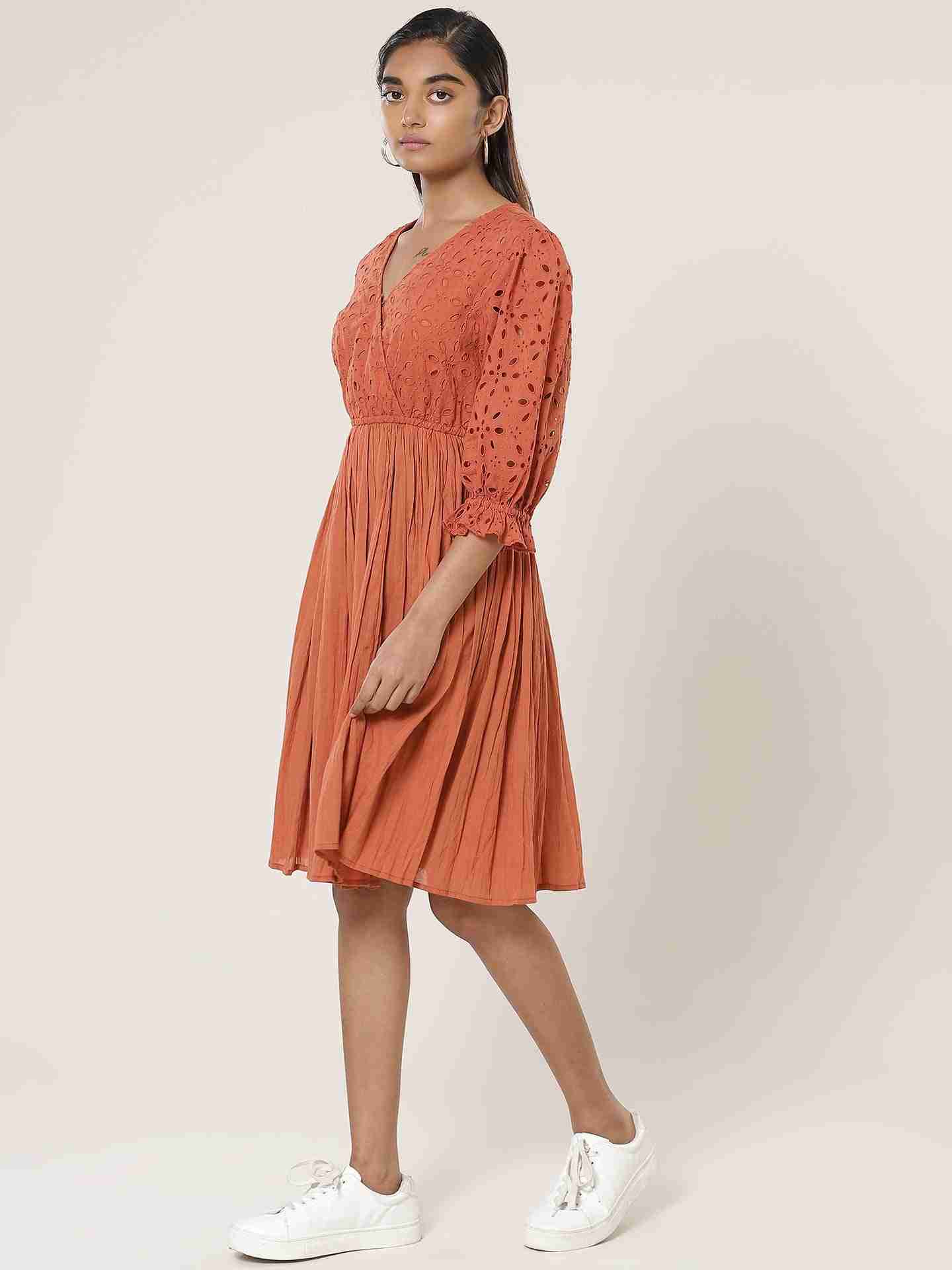 Rust Fashion Flair Skater Dress