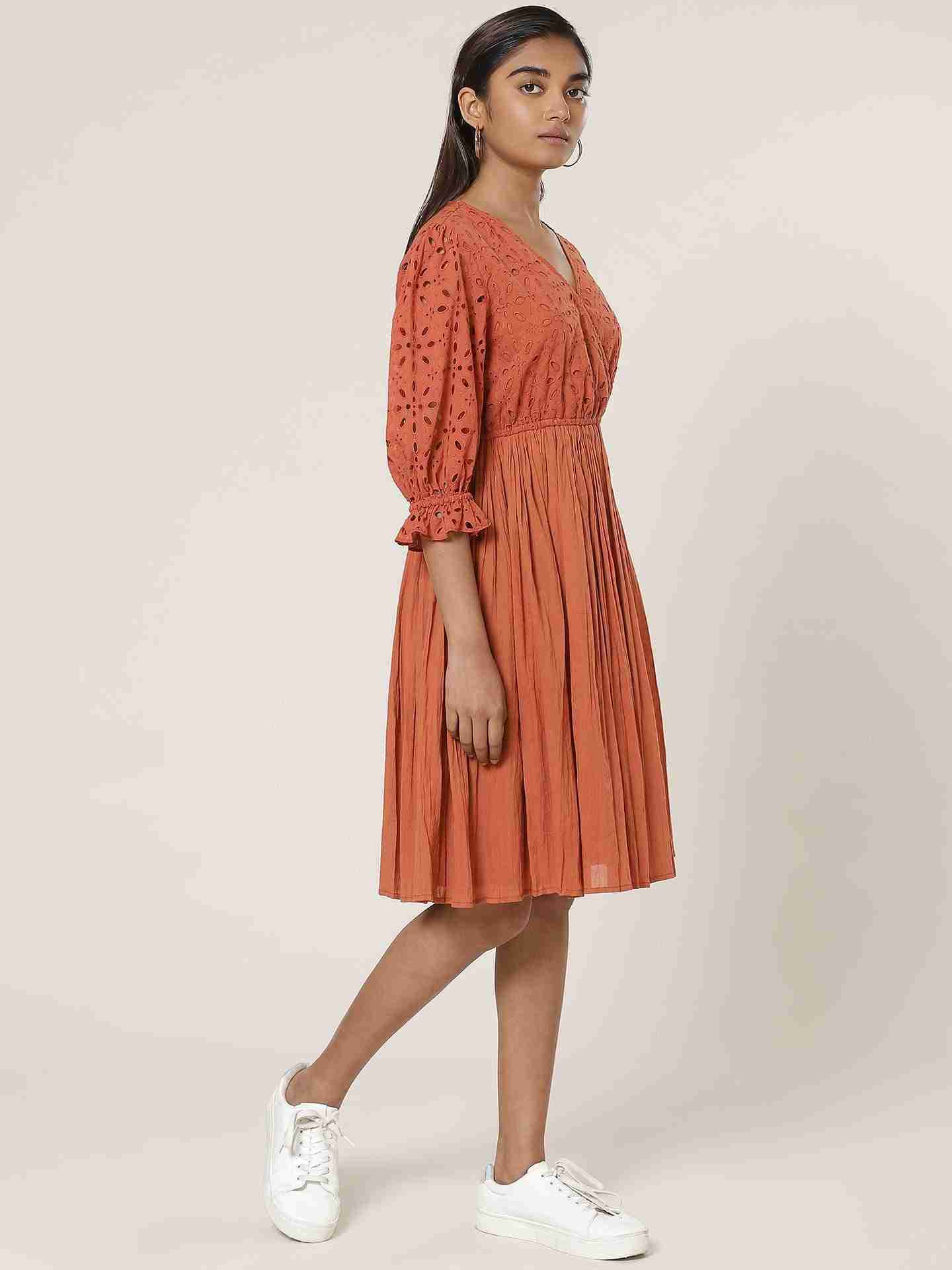 Rust Fashion Flair Skater Dress