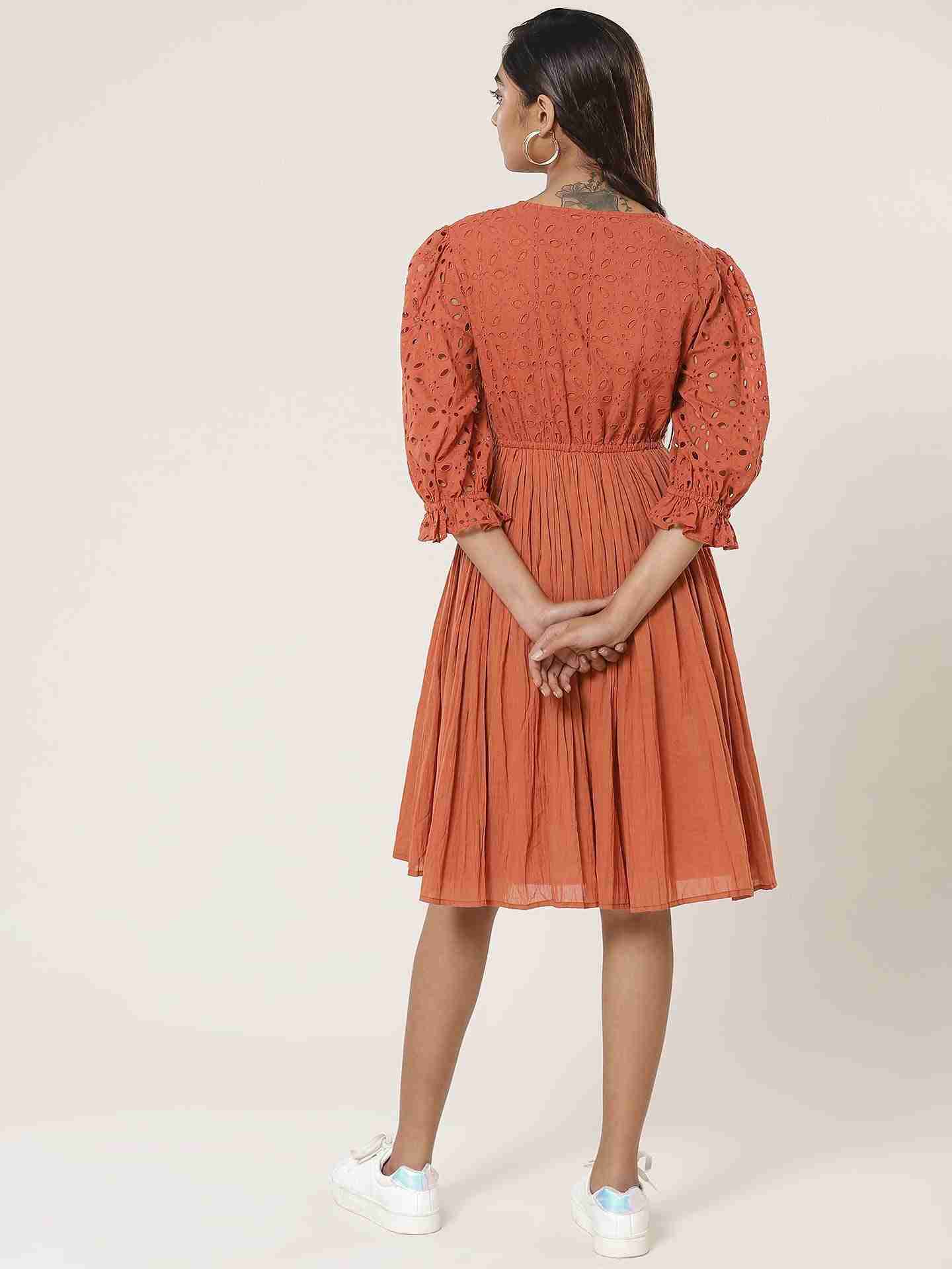 Rust Fashion Flair Skater Dress