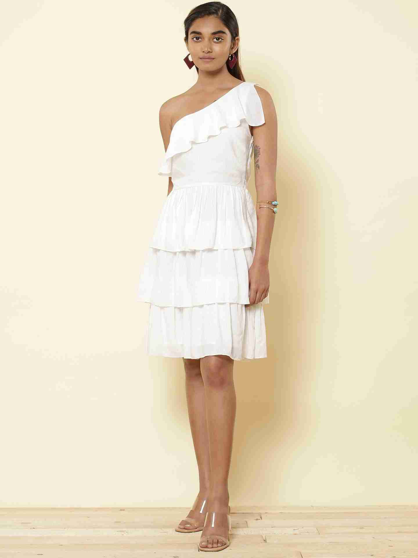 White Fashion Flair Off-The-Shoulder Dress