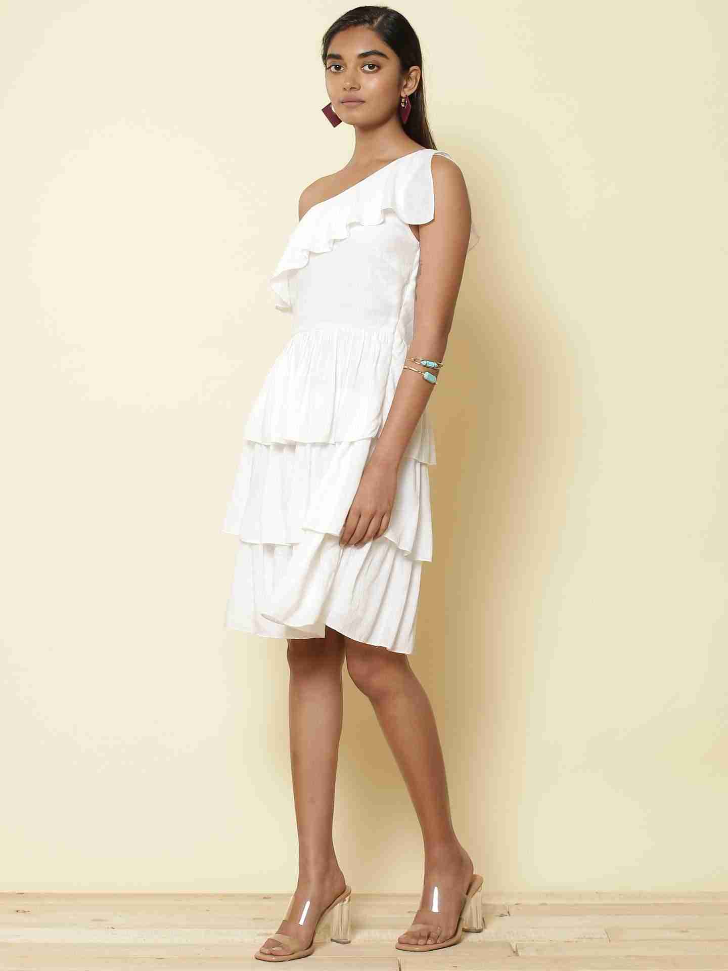 White Fashion Flair Off-The-Shoulder Dress